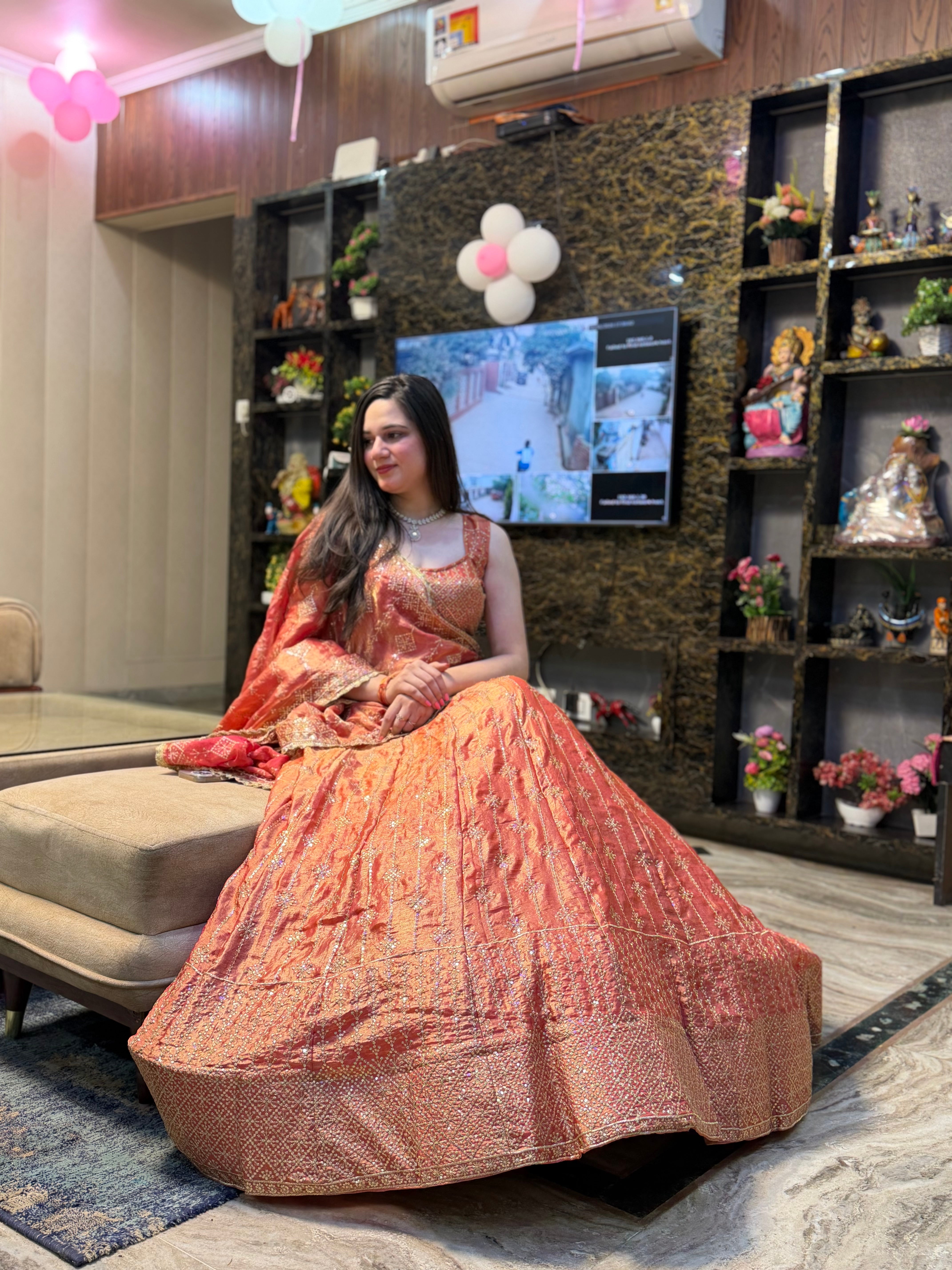 iphone Peach Silk Lehenga Choli with Zari Work | Elegant Bridal & Festive Wear
