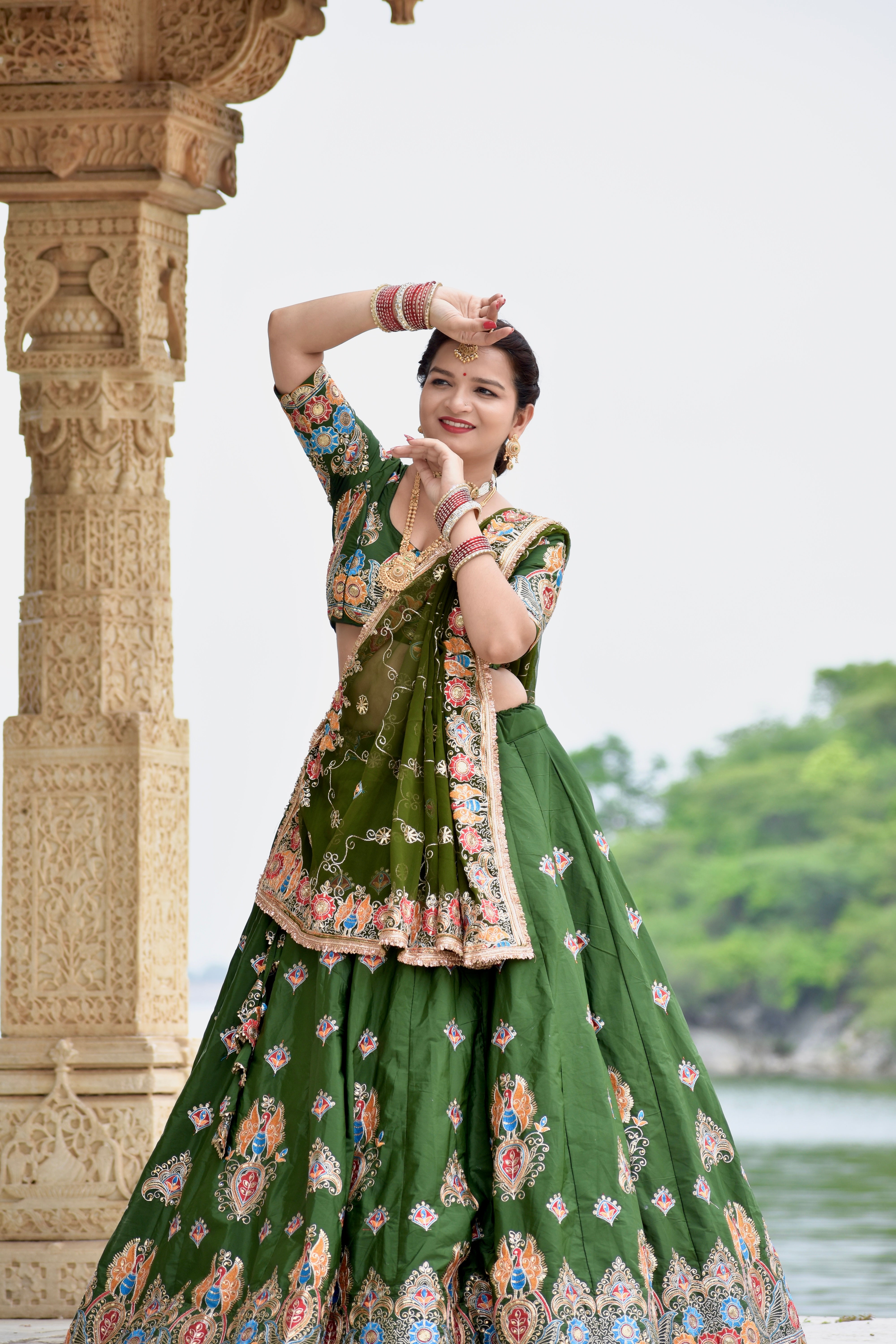 Designer Green Embroidered Lehenga with Dupatta | Wedding Wear
