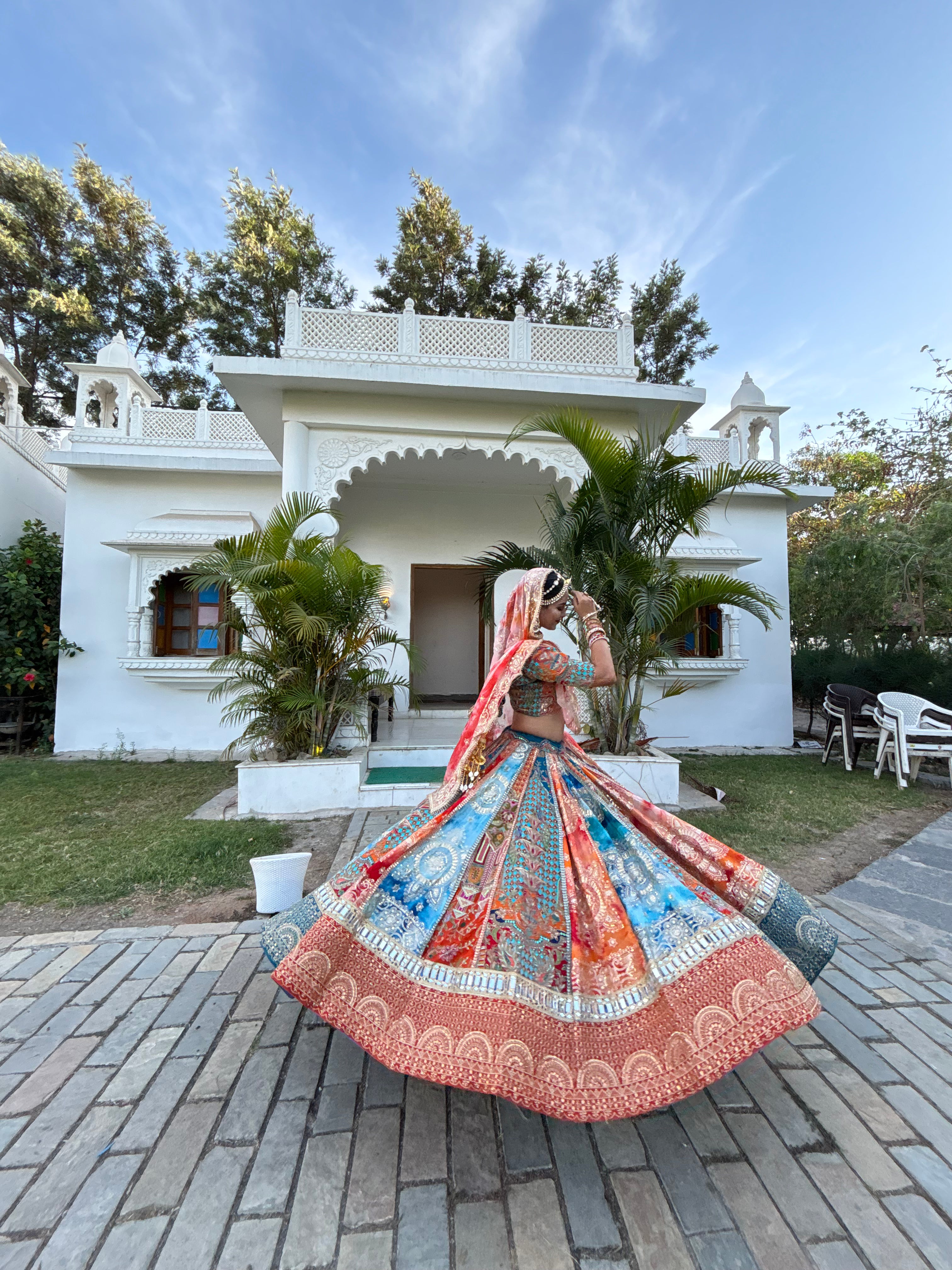 Zariya Multicolor with orange odhni Designer Lehenga | Royal Ethnic Wedding & Festive Wear