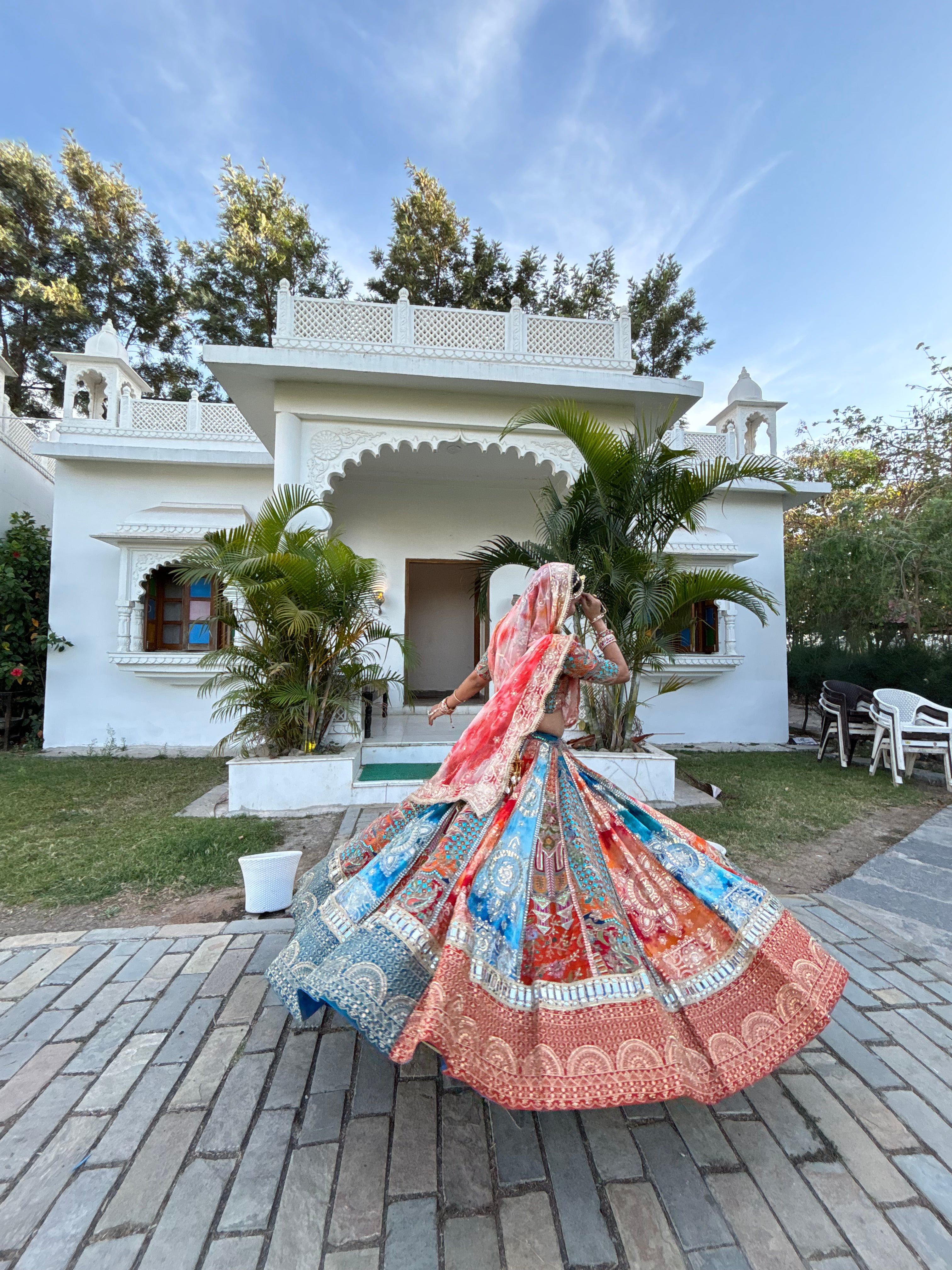 Zariya Multicolor with orange odhni Designer Lehenga | Royal Ethnic Wedding & Festive Wear