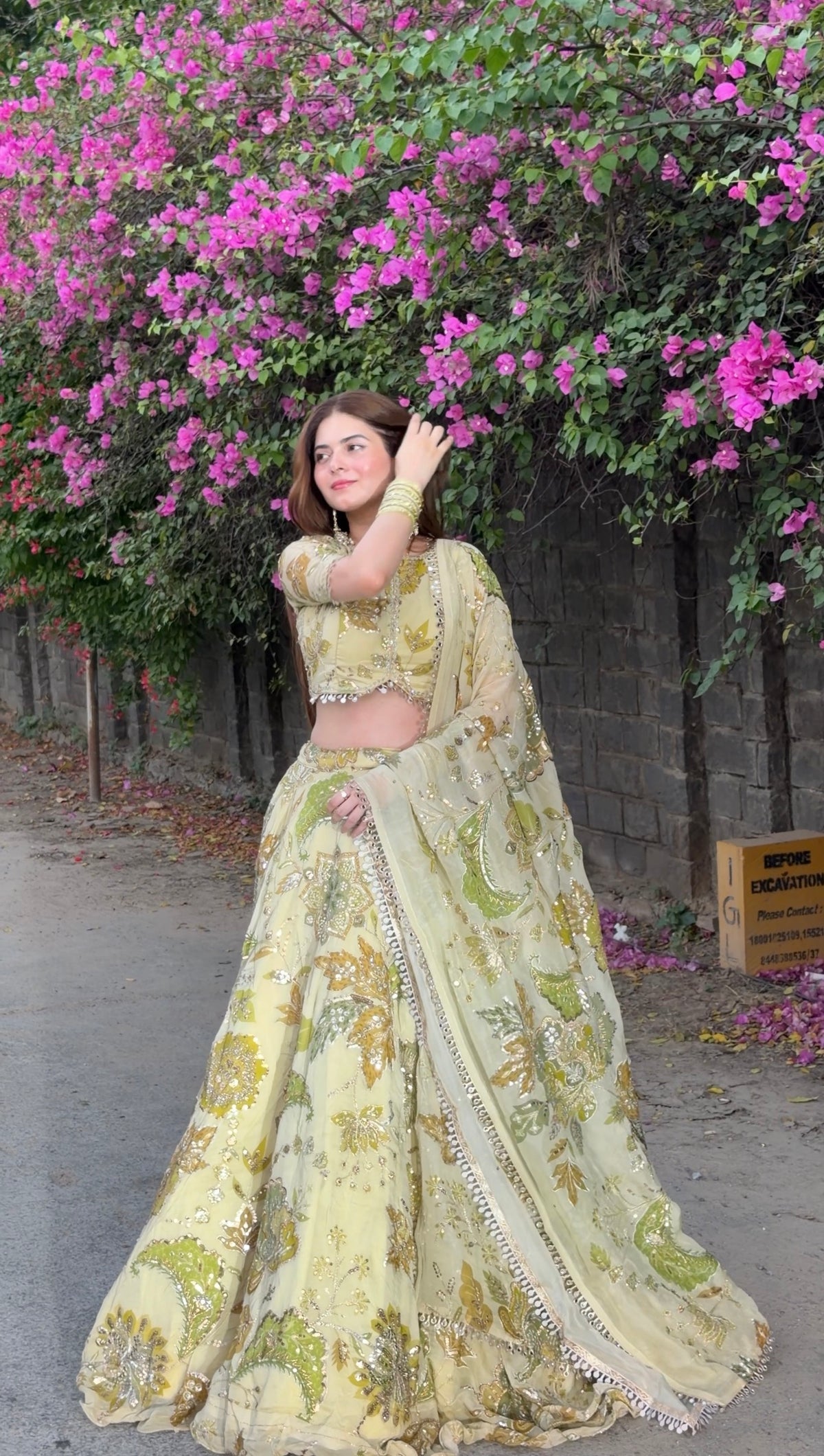 Pastel Yellow Jugni Lehenga with Floral Embroidery | Designer Wear