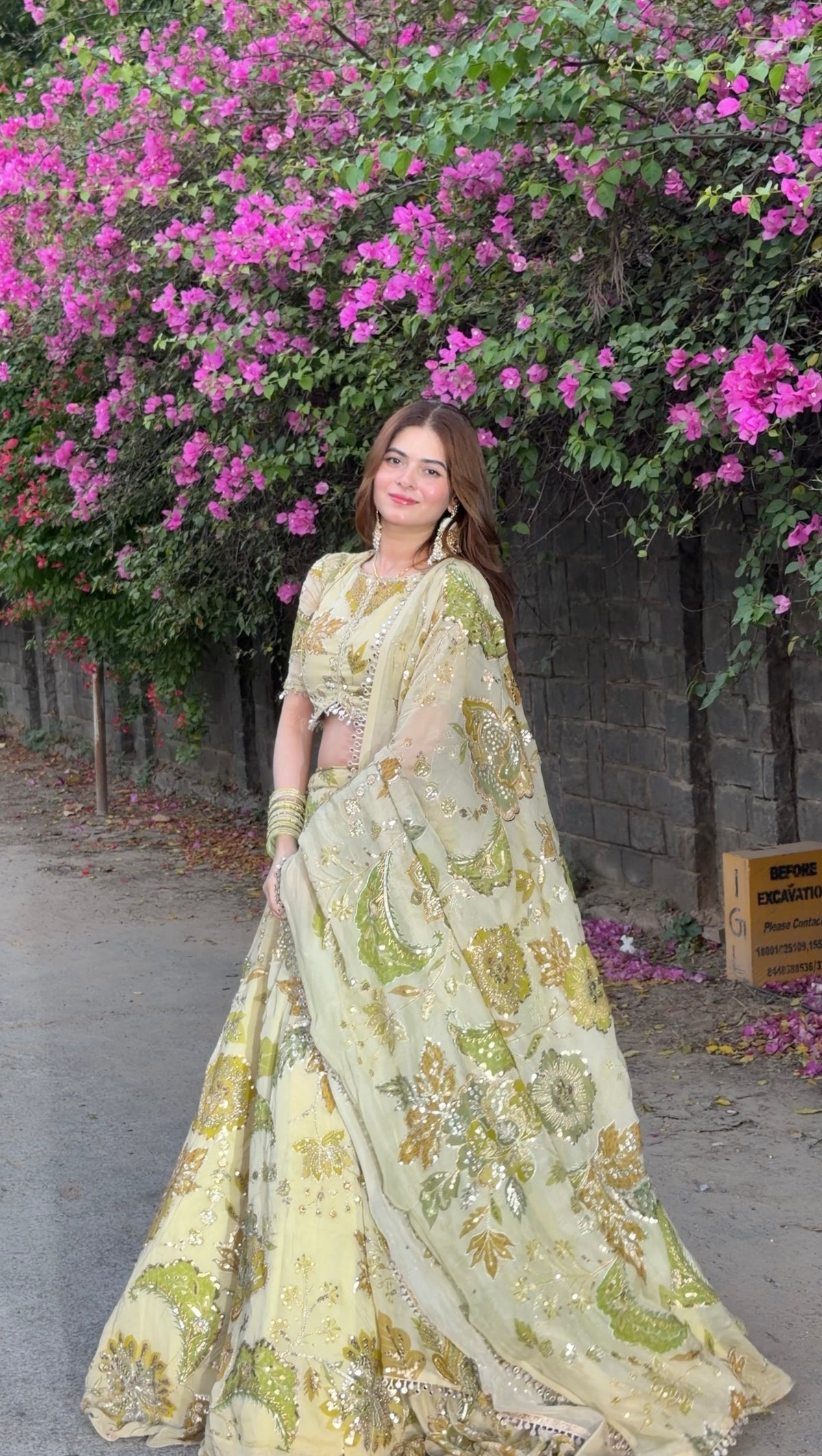 Pastel Yellow Jugni Lehenga with Floral Embroidery | Designer Wear
