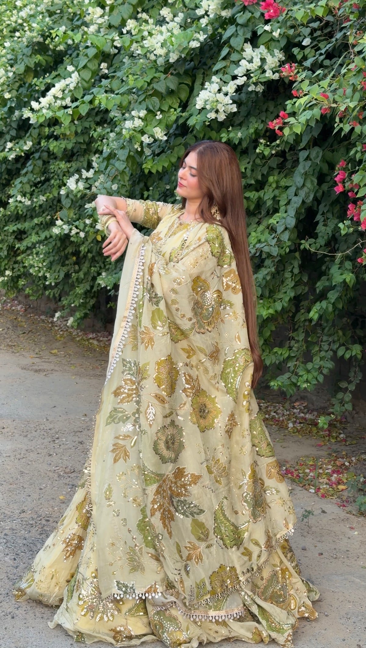 Pastel Yellow Jugni Lehenga with Floral Embroidery | Designer Wear