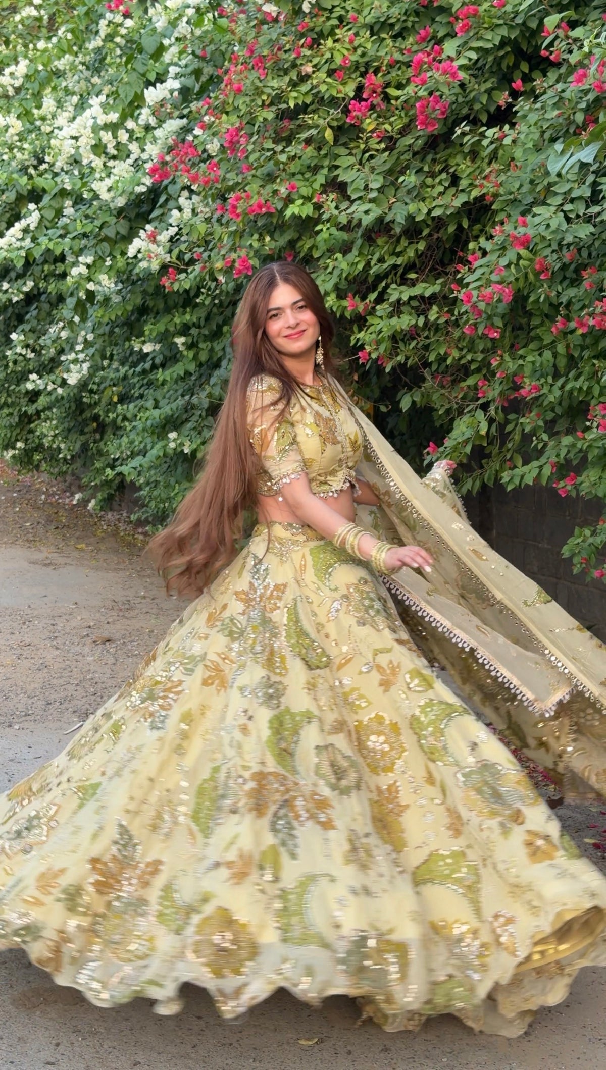 Pastel Yellow Jugni Lehenga with Floral Embroidery | Designer Wear