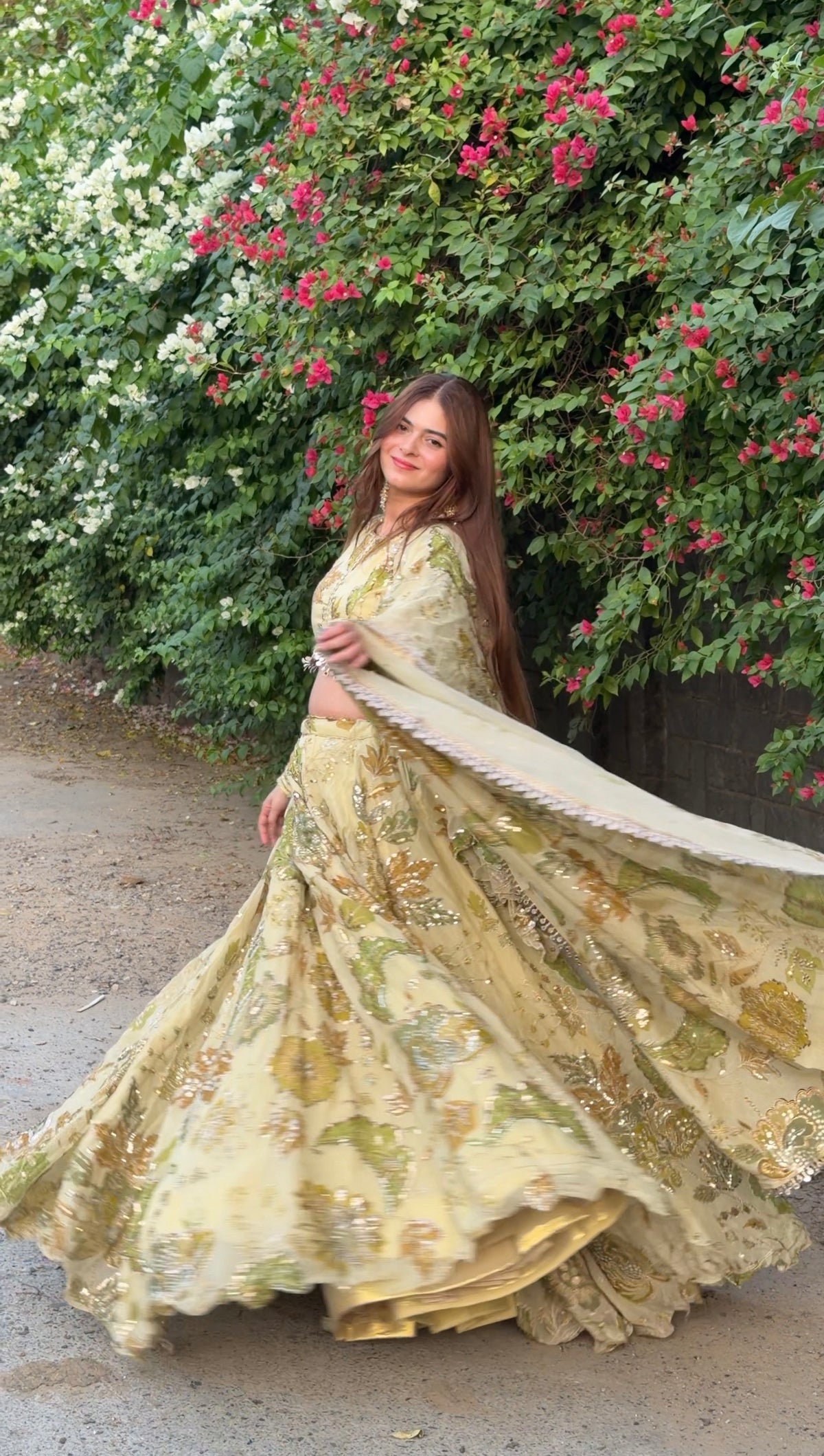 Pastel Yellow Jugni Lehenga with Floral Embroidery | Designer Wear