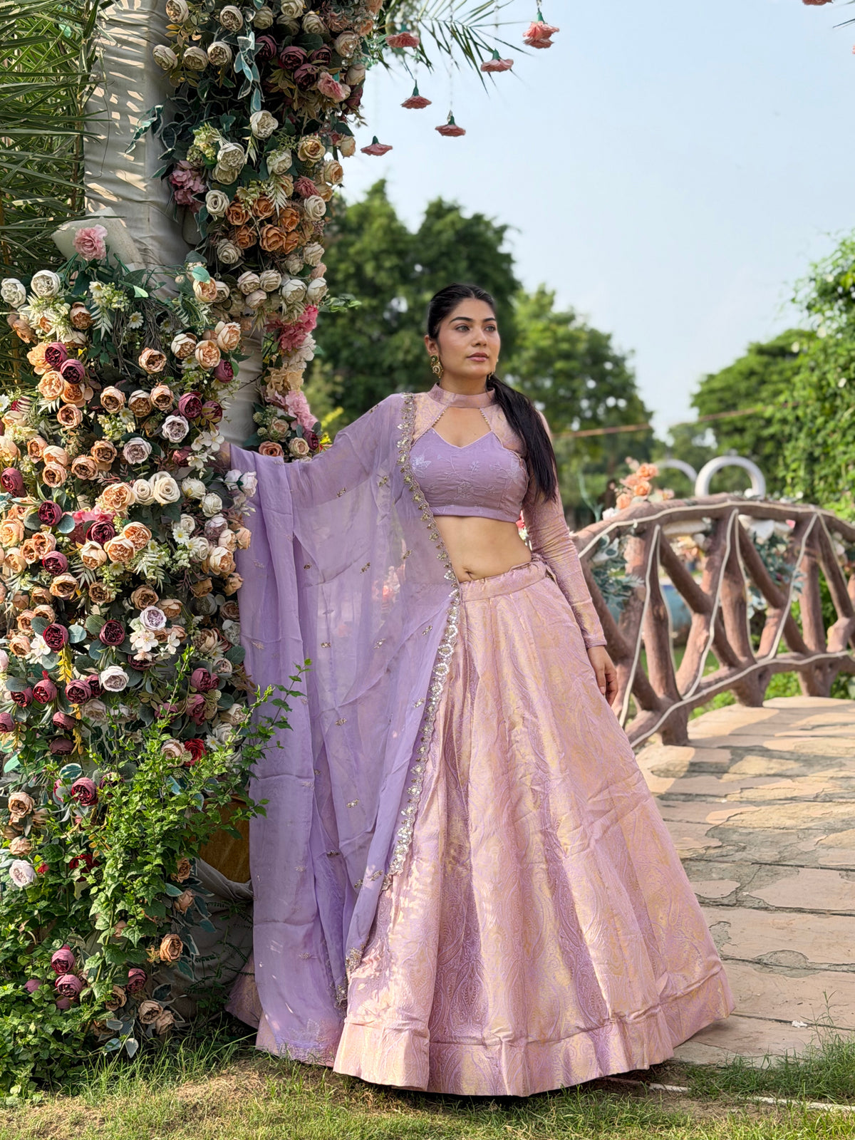 Kanjivaram Lehenga in Elegant Lavender & Pink | Radhika Boutique