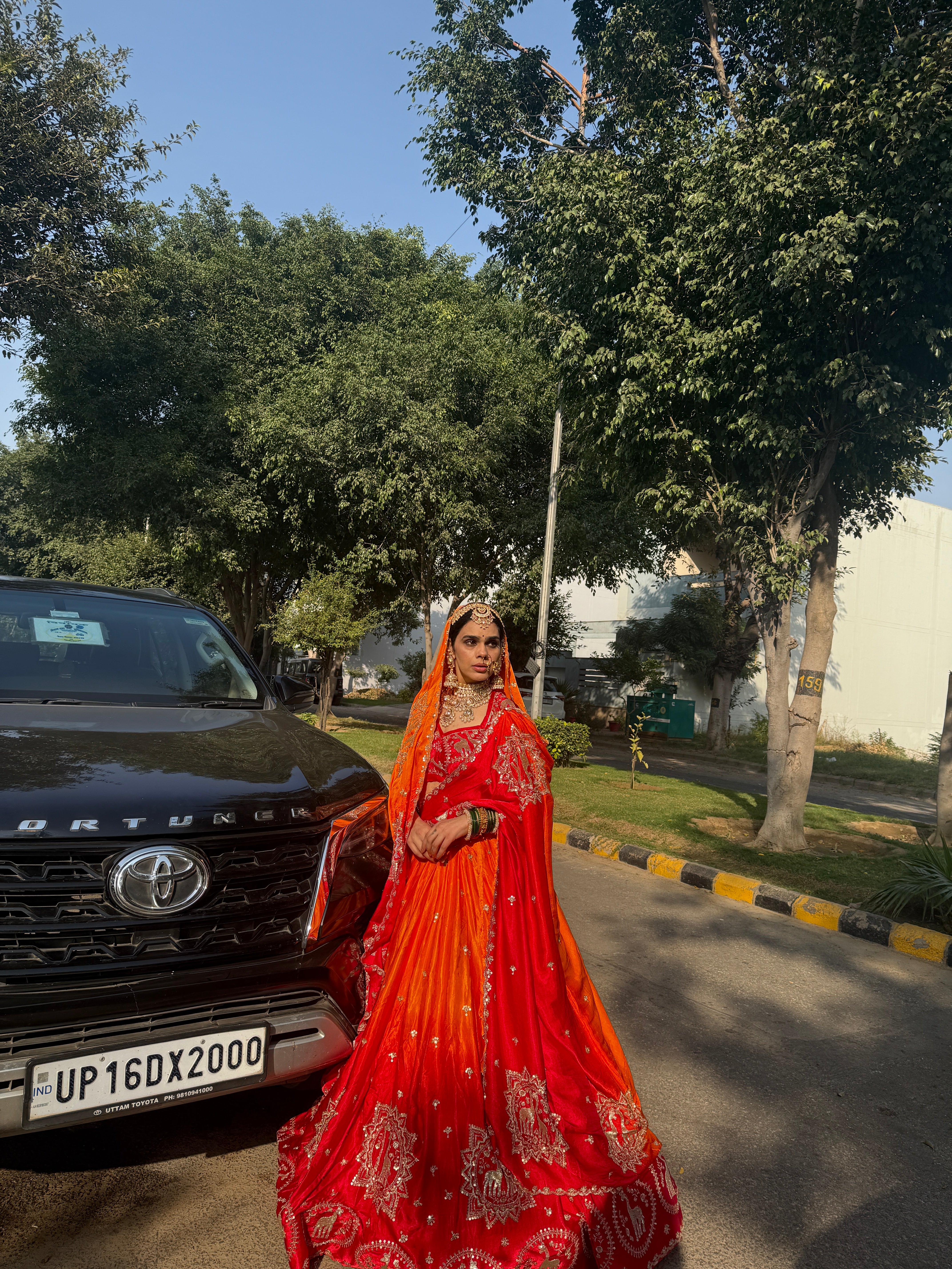 Red Orange Ombre Heavy Embroidered Lehenga | Designer Wedding Wear | Radhika Boutique