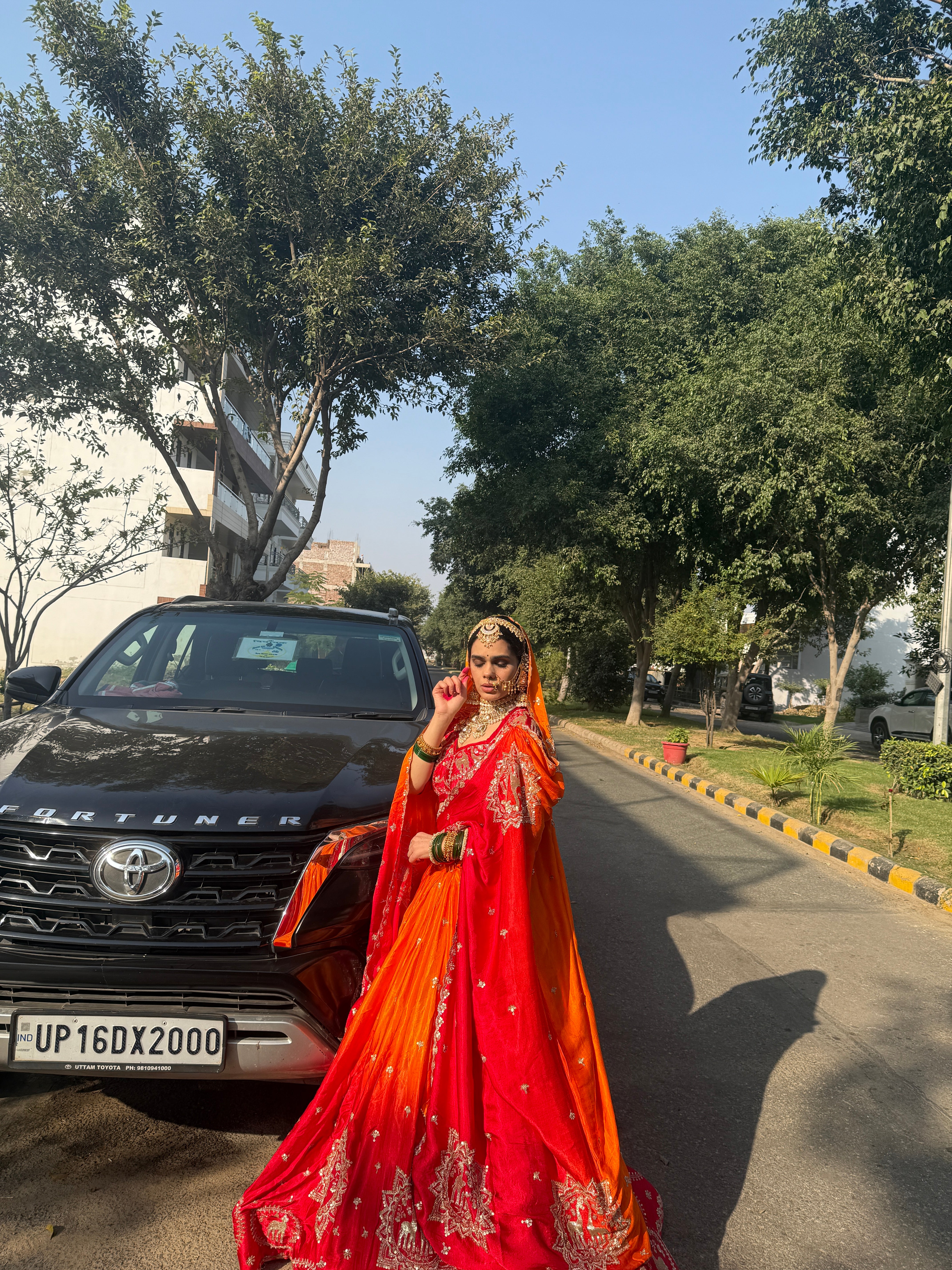 Red Orange Ombre Heavy Embroidered Lehenga | Designer Wedding Wear | Radhika Boutique