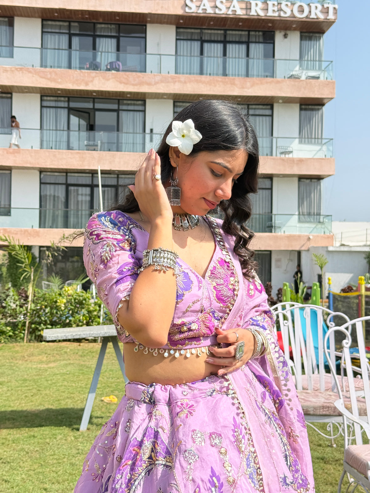 Lavender Jugni Lehenga with Floral Embroidery | Designer Wear