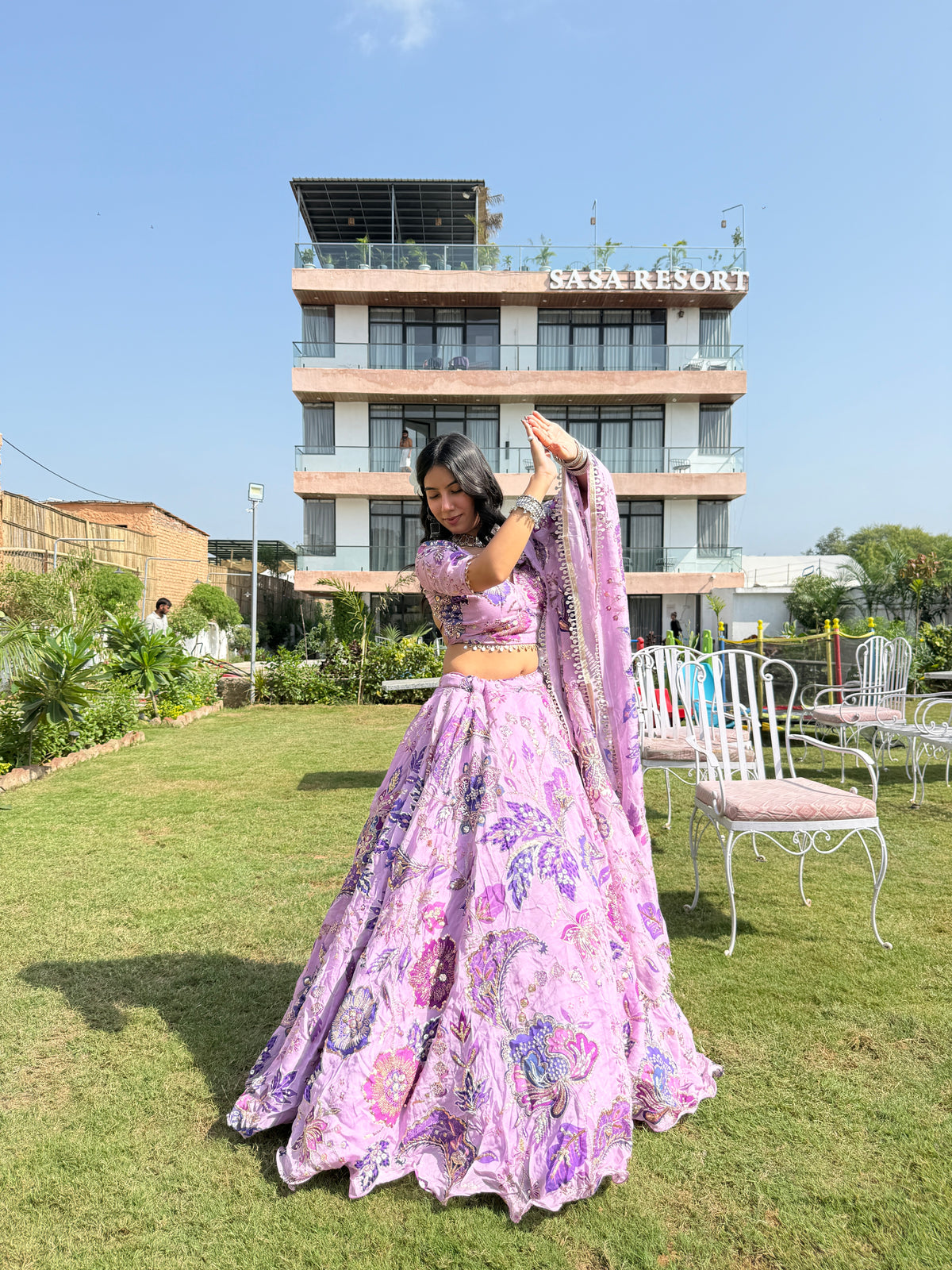 Lavender Jugni Lehenga with Floral Embroidery | Designer Wear
