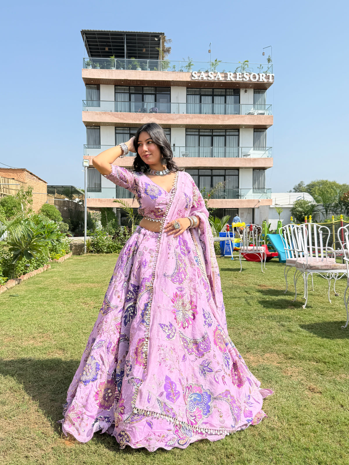 Lavender Jugni Lehenga with Floral Embroidery | Designer Wear