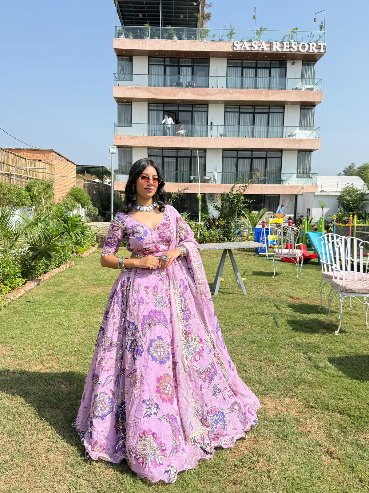 Lavender Jugni Lehenga with Floral Embroidery | Designer Wear