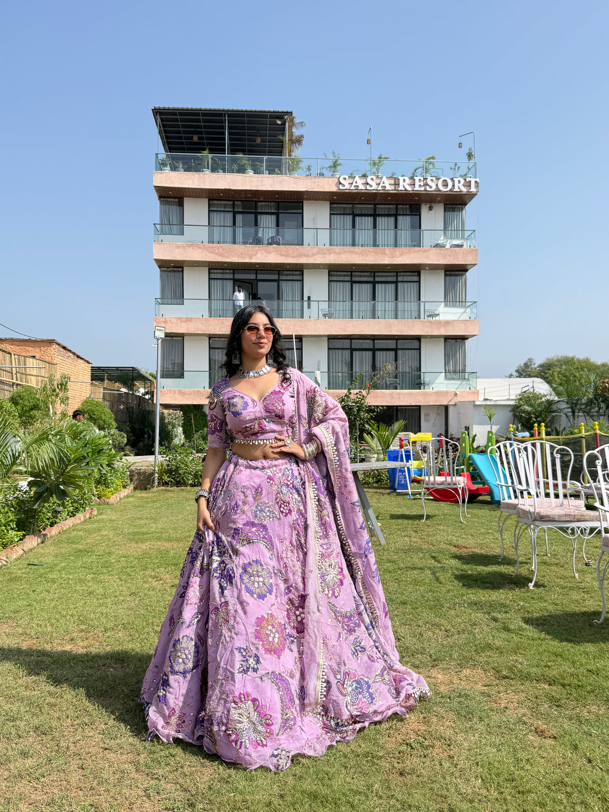 Lavender Jugni Lehenga with Floral Embroidery | Designer Wear