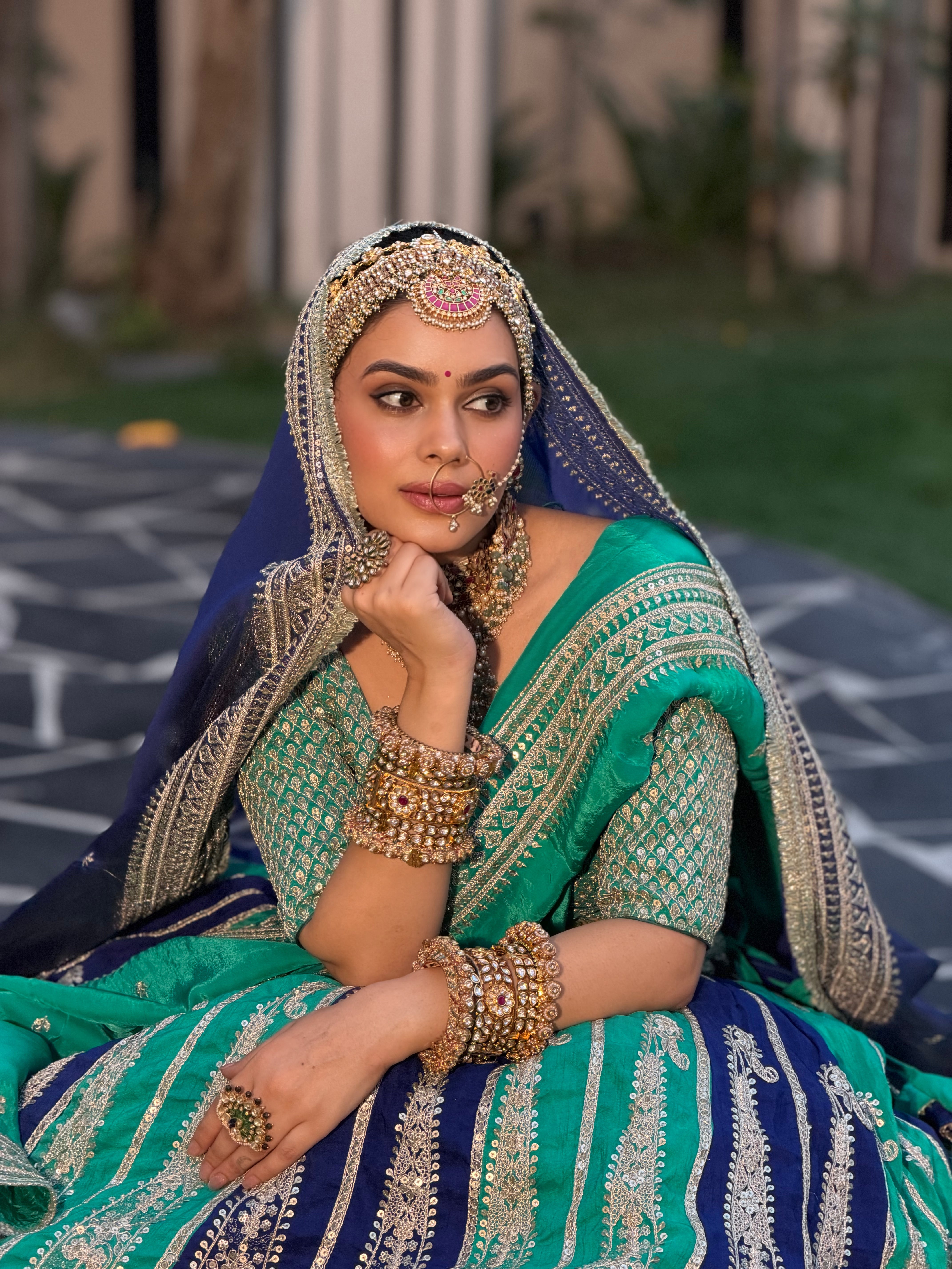 Sabyasachi Inspired Blue & Sea Green Lehenga for Bridal & Wedding Wear