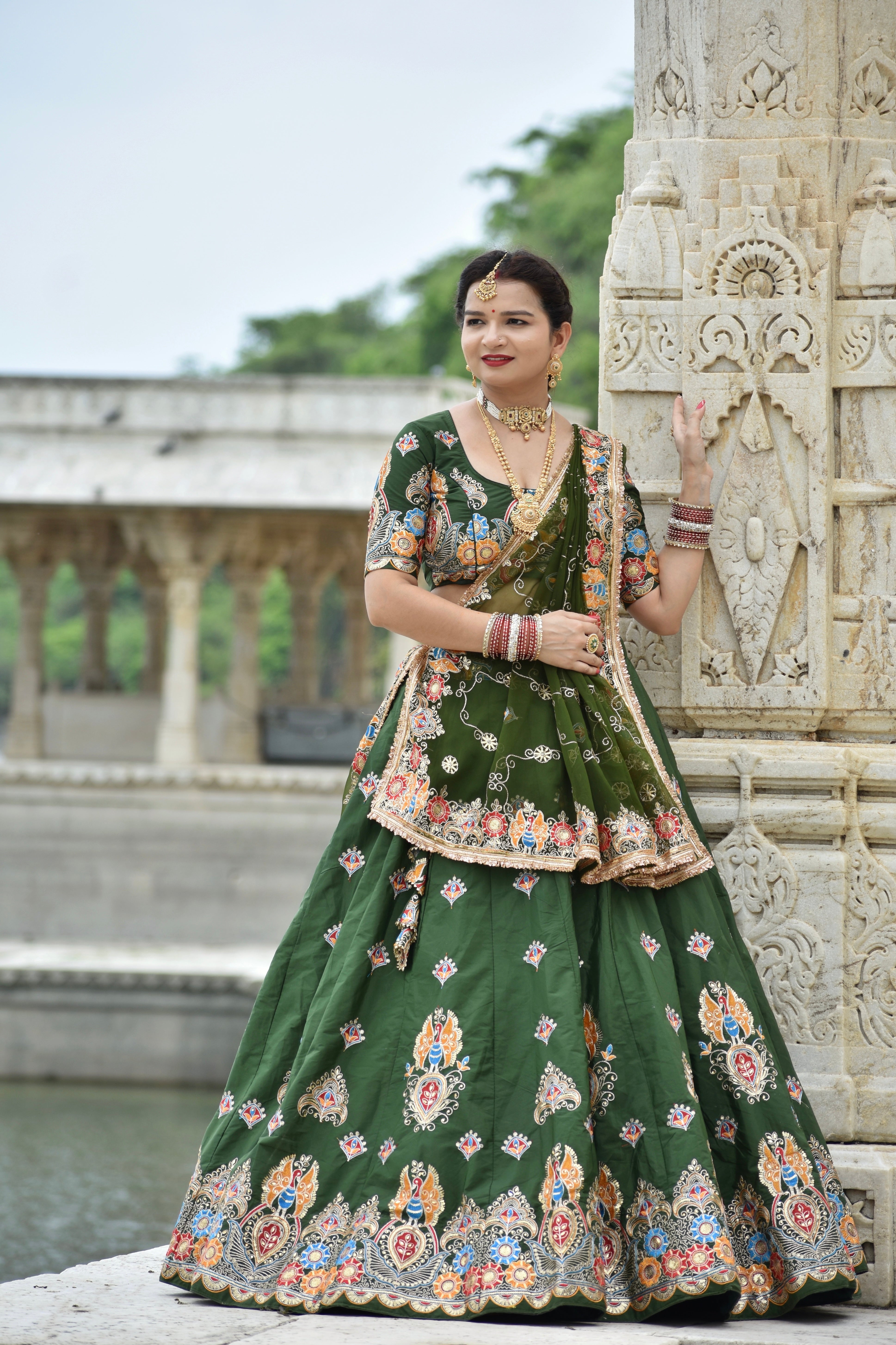 Designer Green Embroidered Lehenga with Dupatta | Wedding Wear
