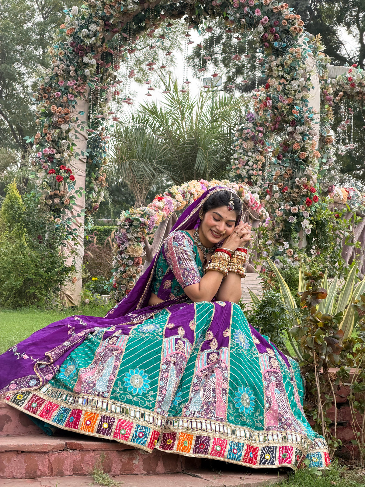 Purple & Teal Green Jodi Lehenga with Embroidery | Radhika Boutique