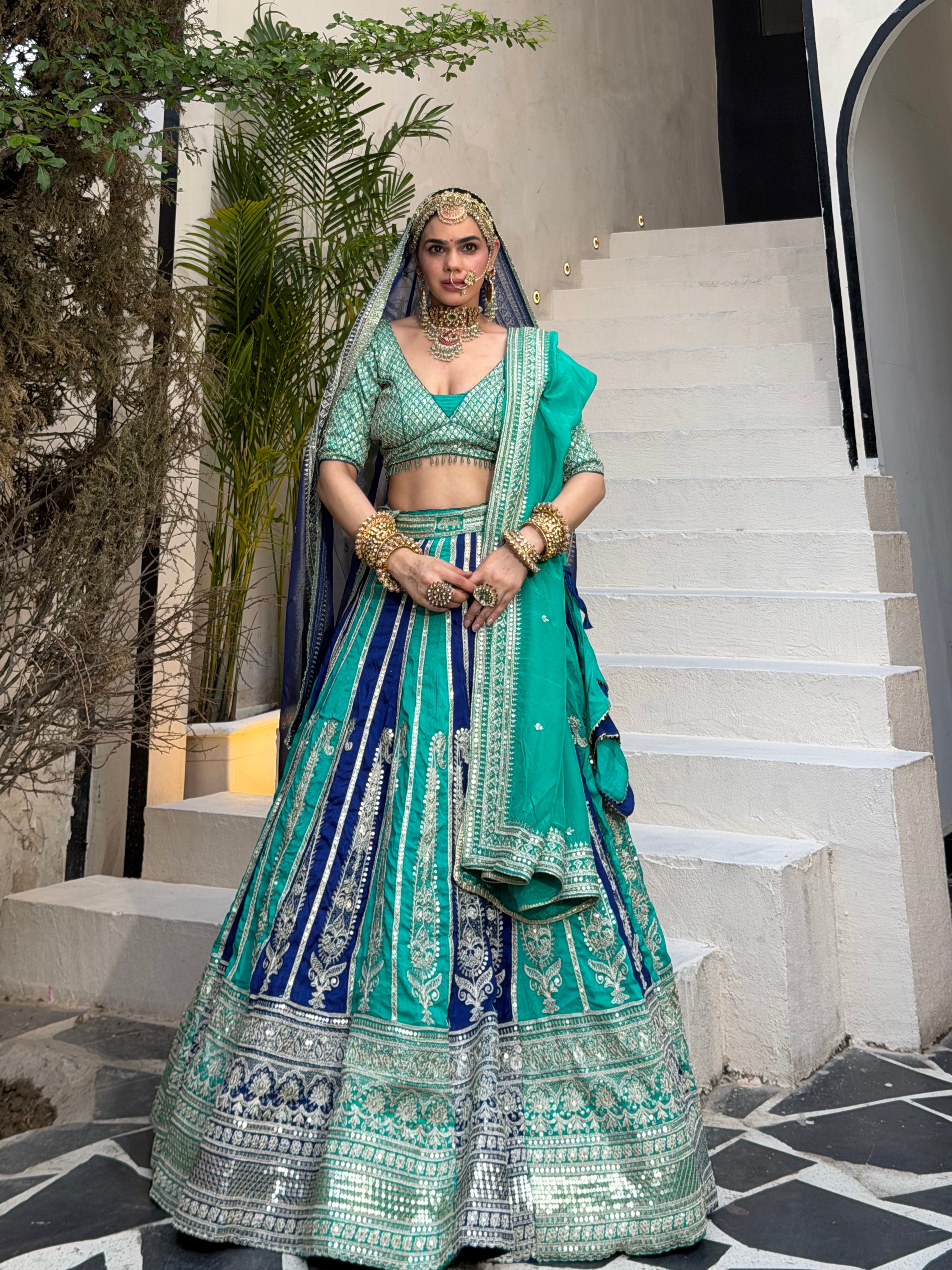 Sabyasachi Inspired Blue & Sea Green Lehenga for Bridal & Wedding Wear