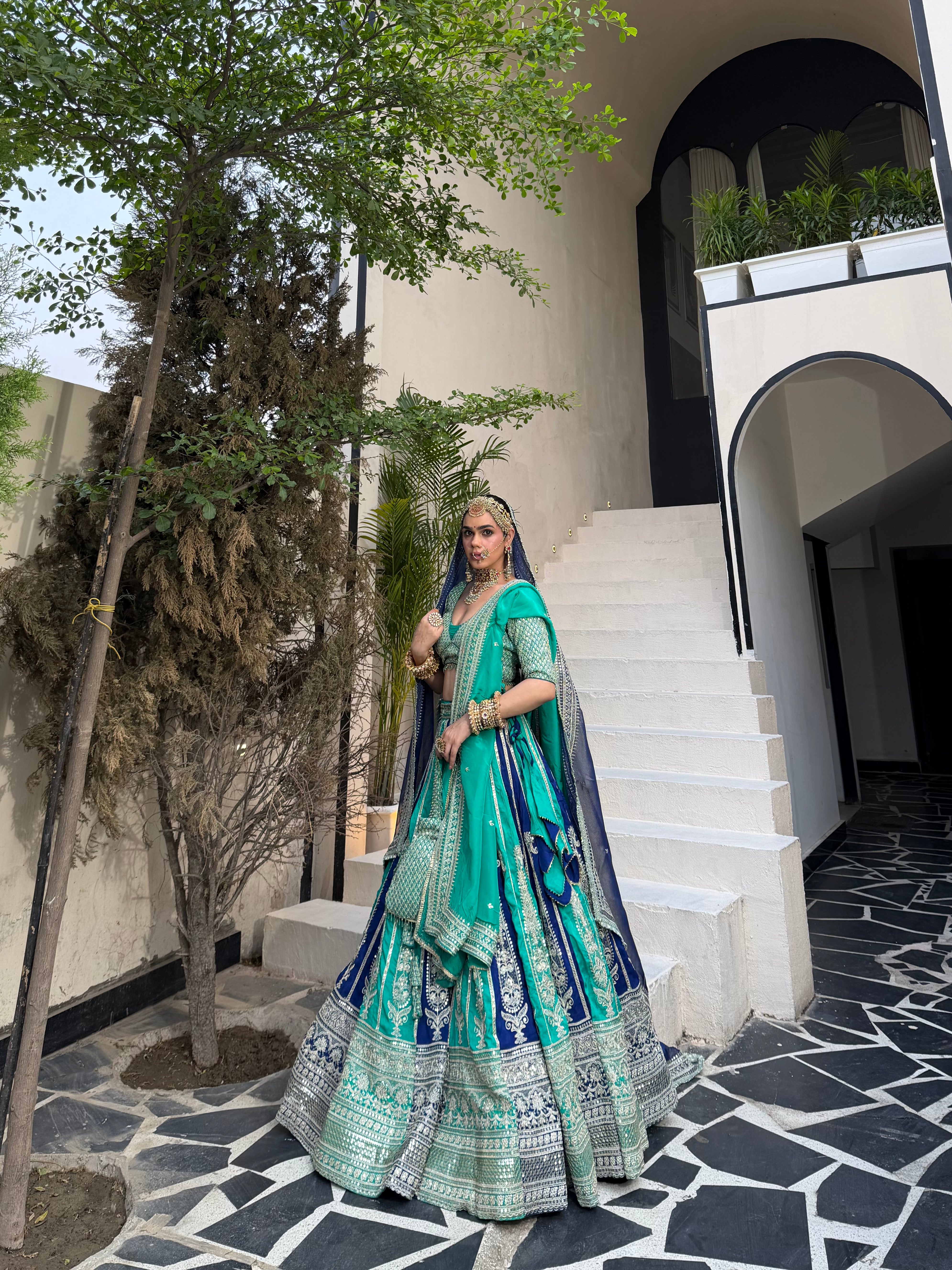 Sabyasachi Inspired Blue & Sea Green Lehenga for Bridal & Wedding Wear