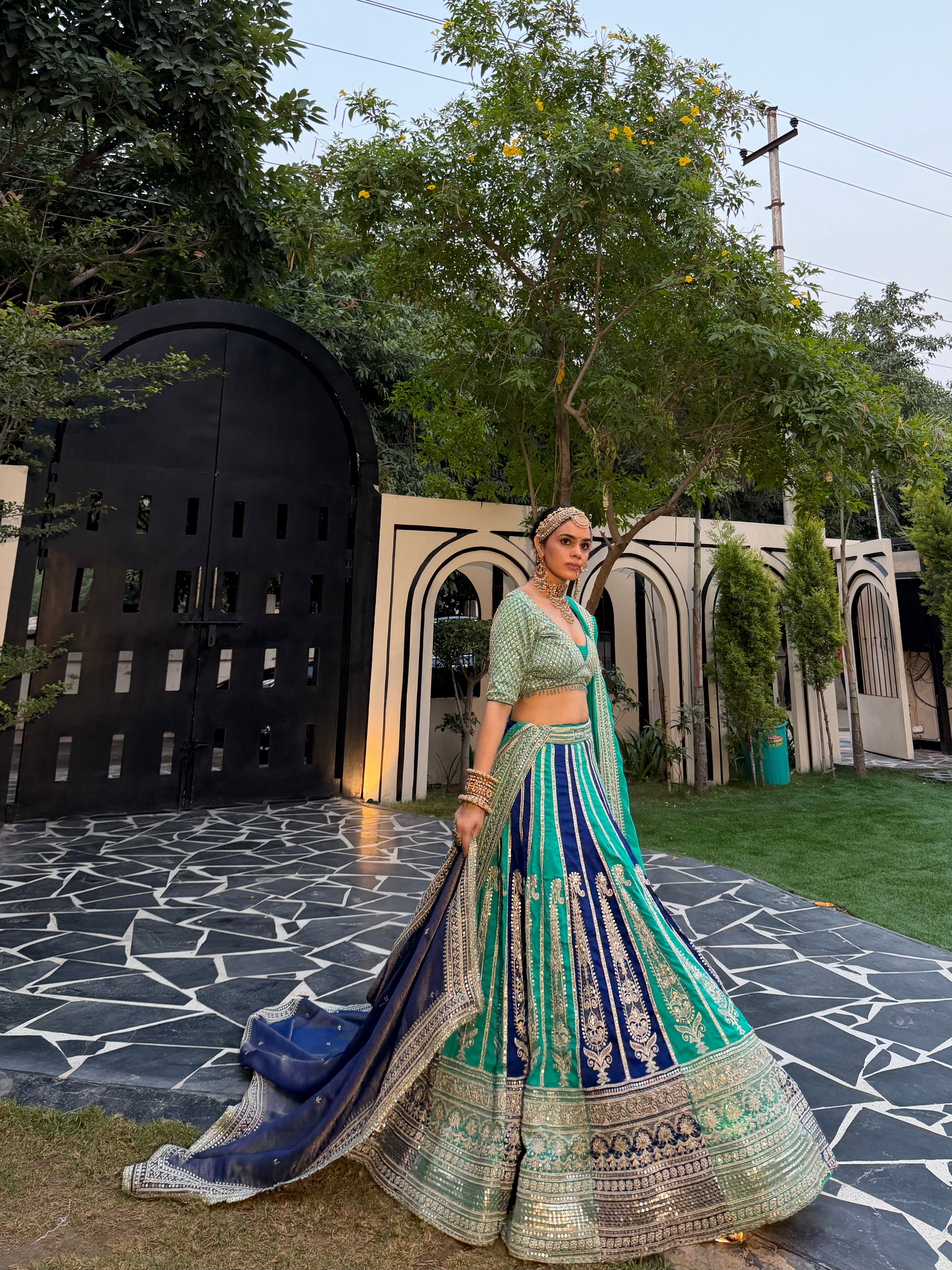 Sabyasachi Inspired Blue & Sea Green Lehenga for Bridal & Wedding Wear