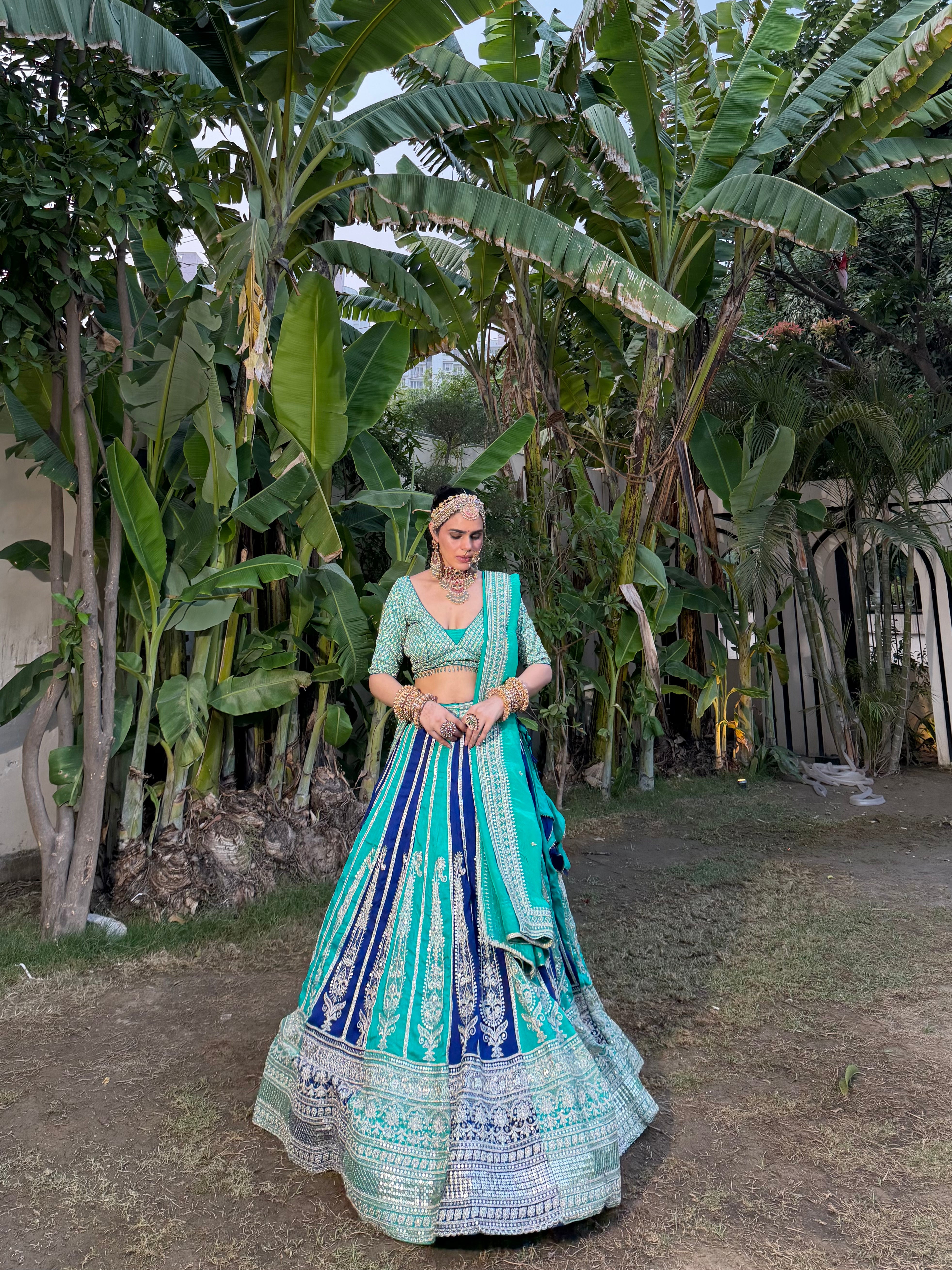 Sabyasachi Inspired Blue & Sea Green Lehenga for Bridal & Wedding Wear