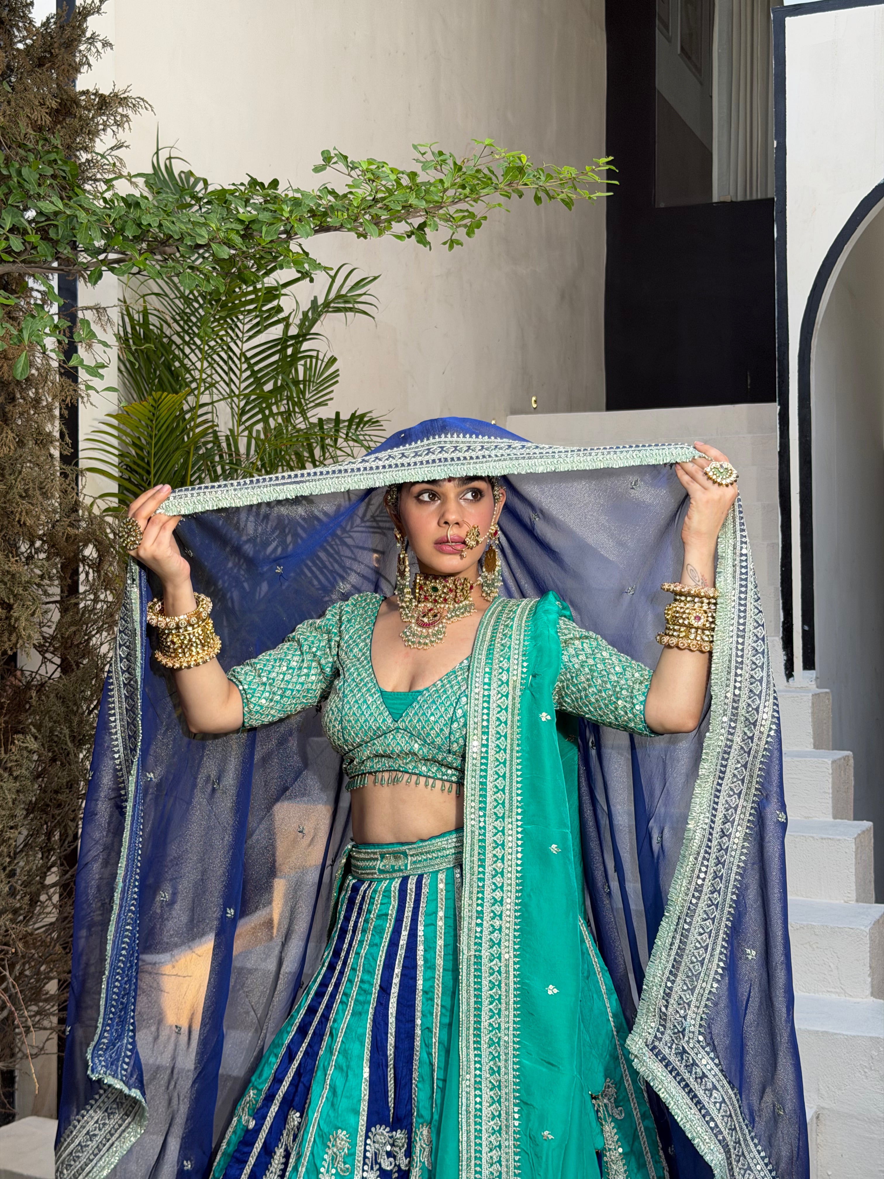 Sabyasachi Inspired Blue & Sea Green Lehenga for Bridal & Wedding Wear