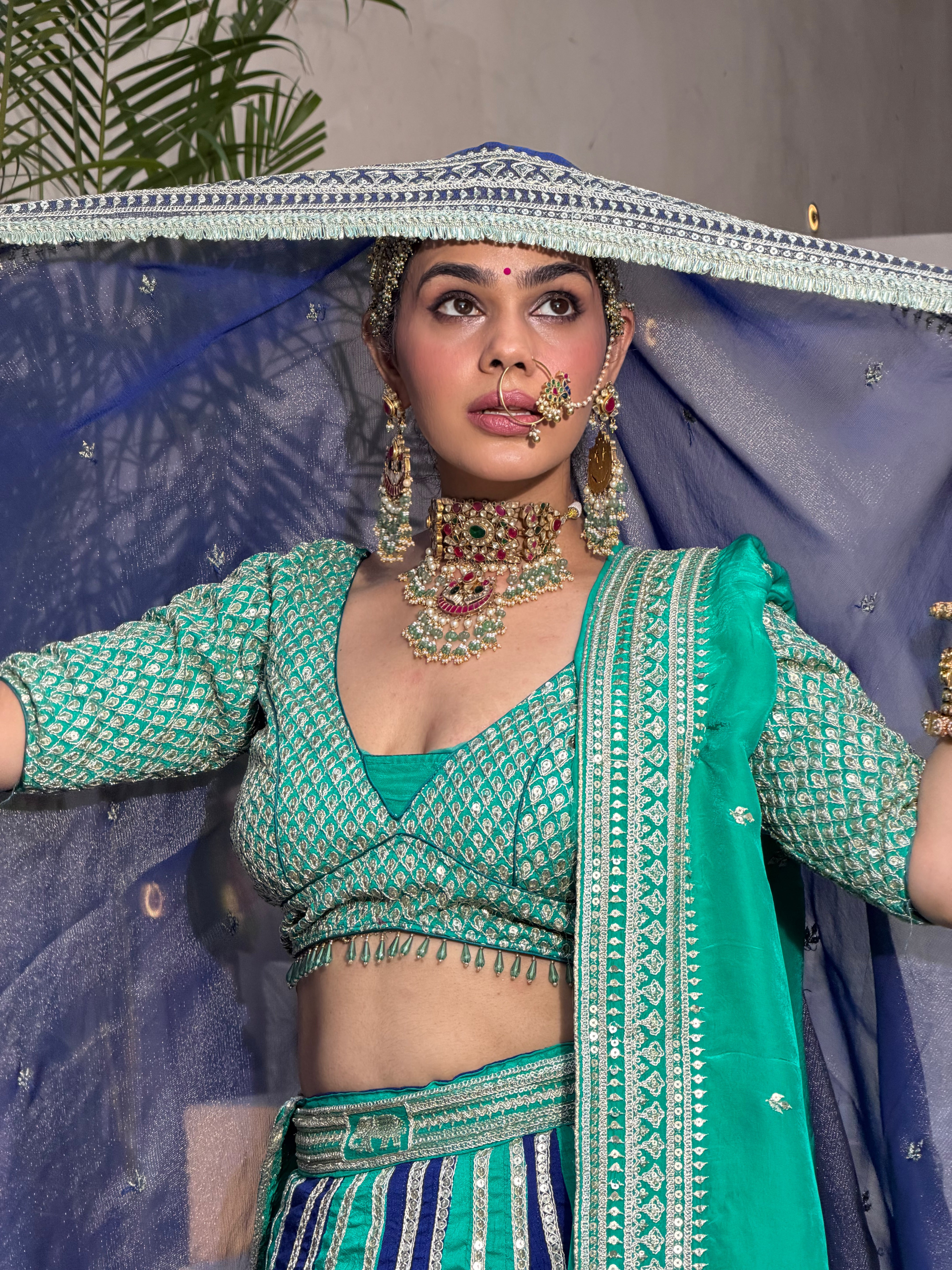 Sabyasachi Inspired Blue & Sea Green Lehenga for Bridal & Wedding Wear