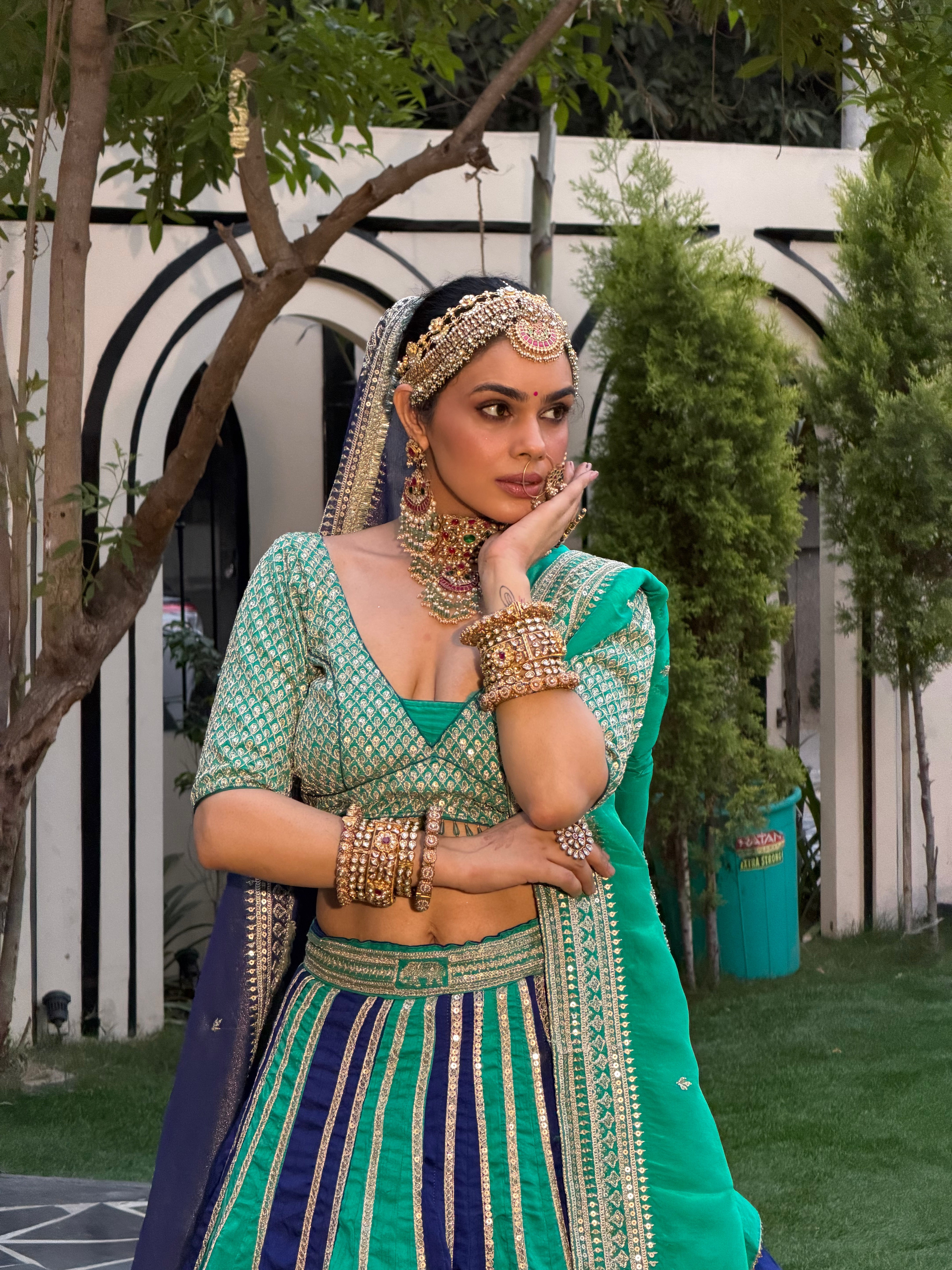 Sabyasachi Inspired Blue & Sea Green Lehenga for Bridal & Wedding Wear