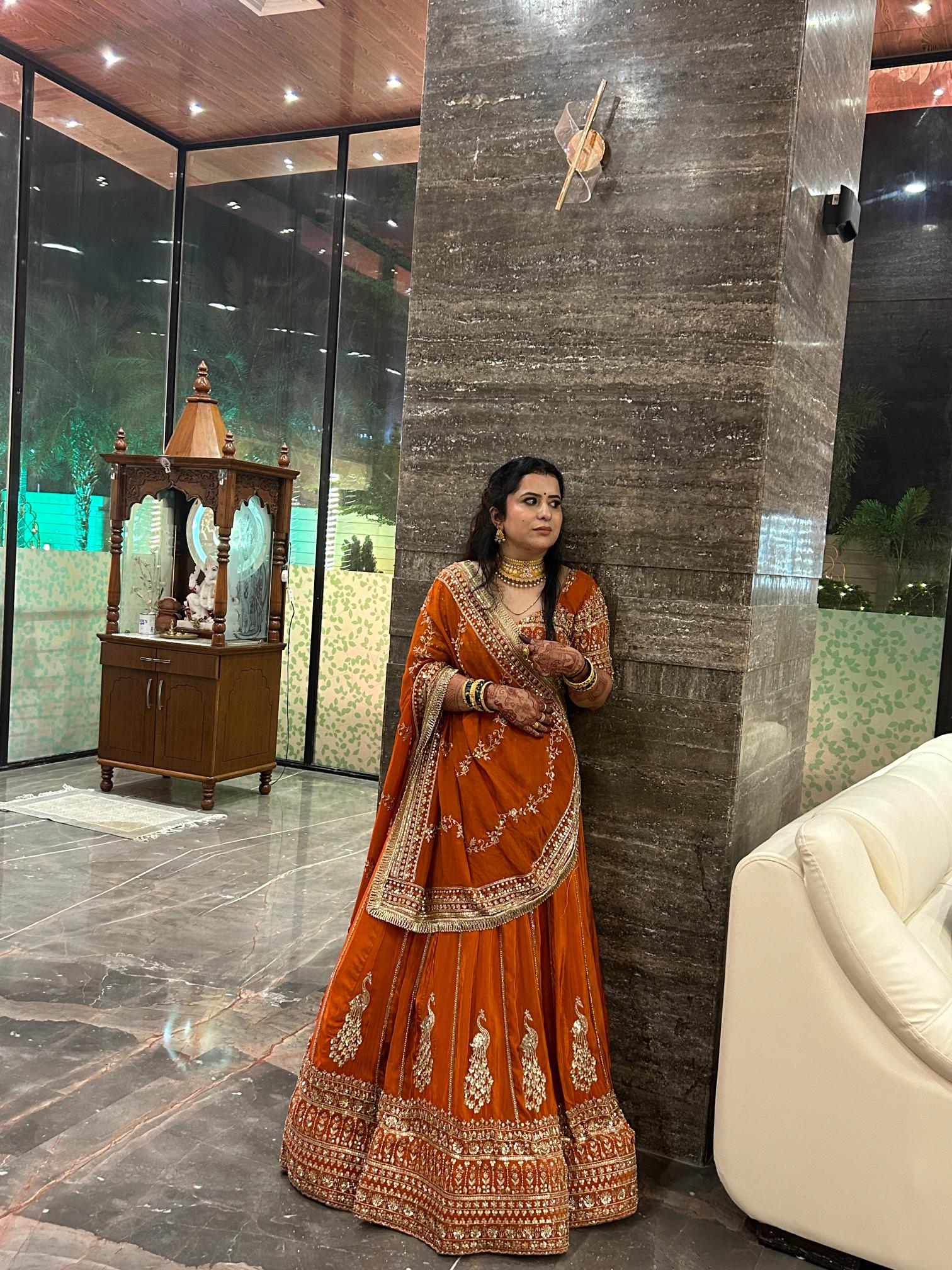 Aaina Rust Orange Embroidered Lehenga – Designer Wedding & Festive Wear