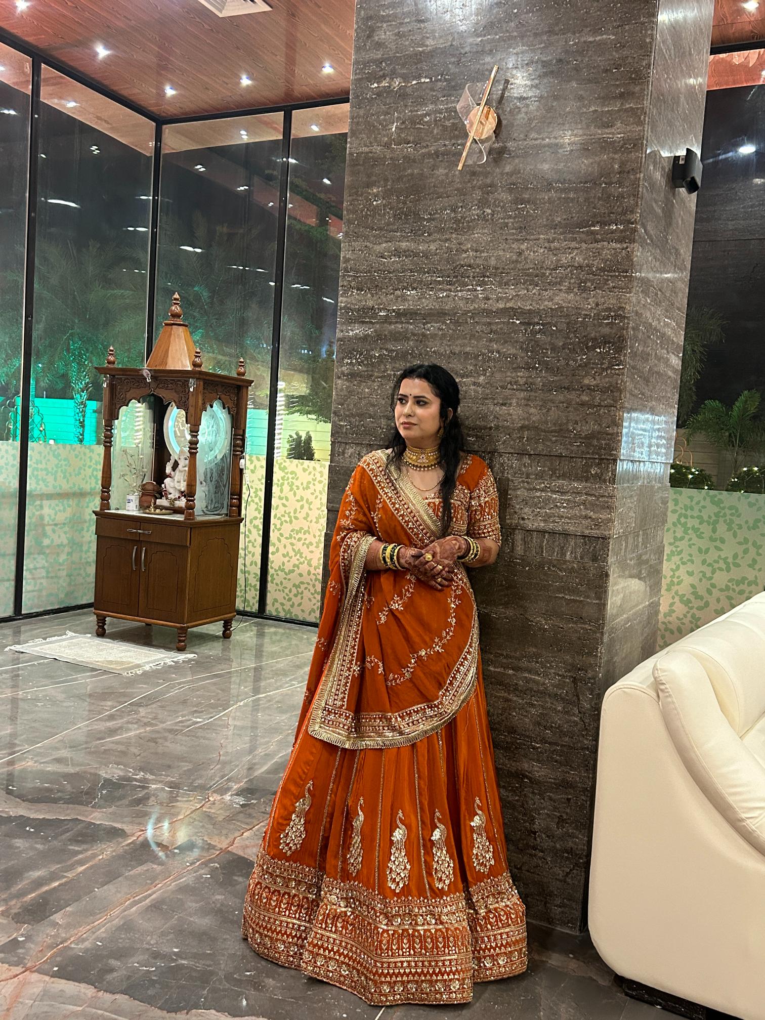 Aaina Rust Orange Embroidered Lehenga – Designer Wedding & Festive Wear