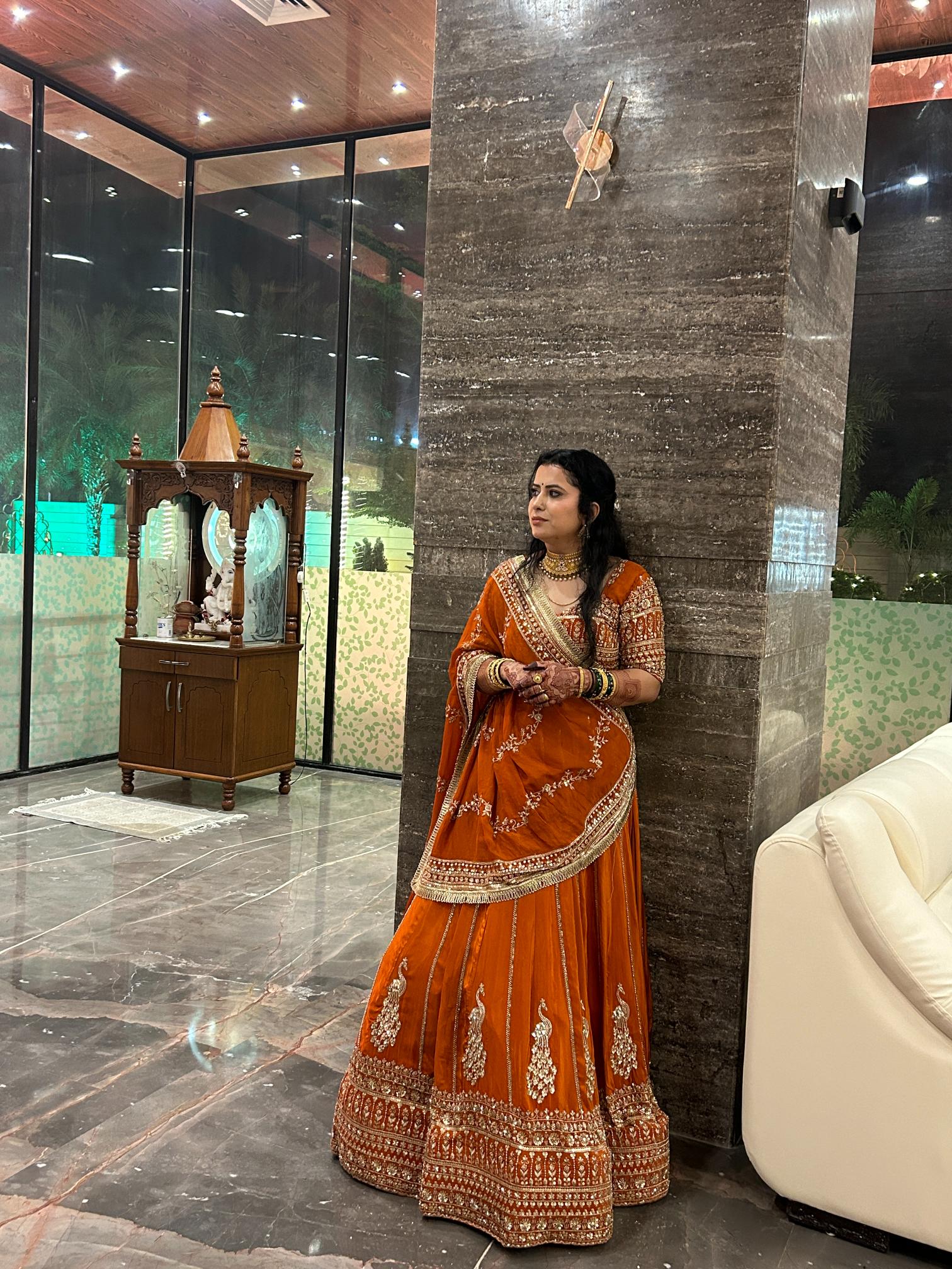 Aaina Rust Orange Embroidered Lehenga – Designer Wedding & Festive Wear