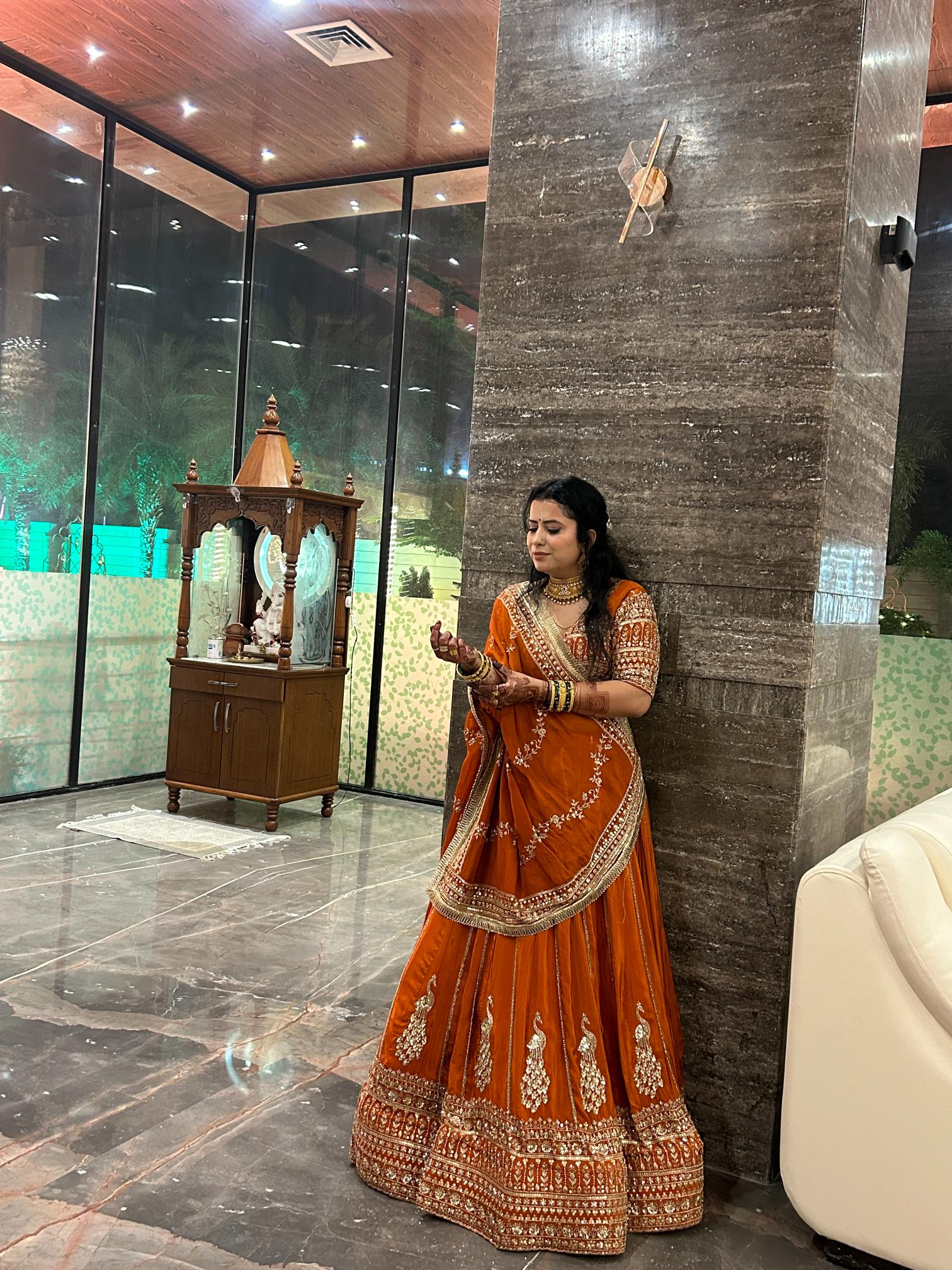 Aaina Rust Orange Embroidered Lehenga – Designer Wedding & Festive Wear