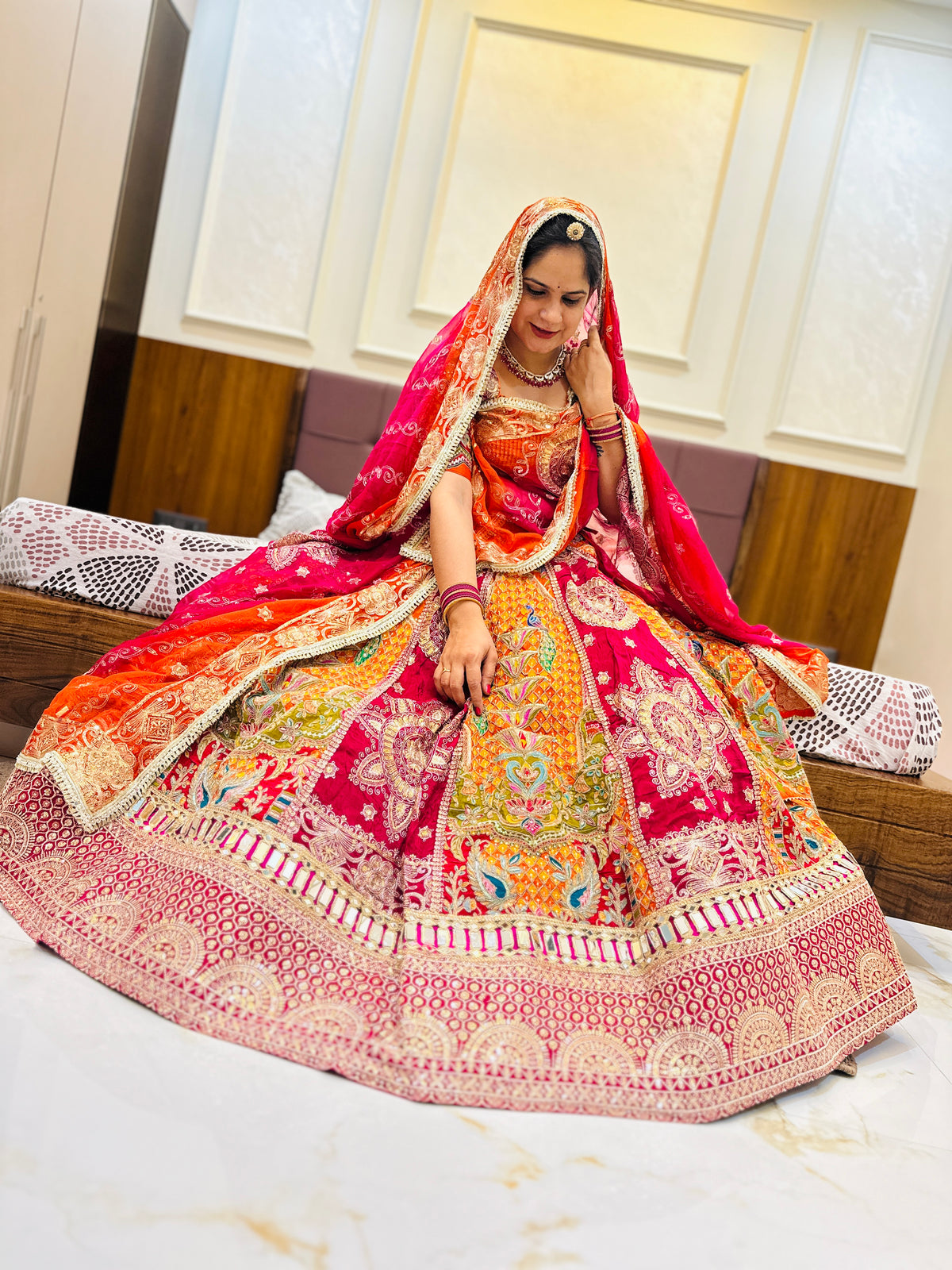 Royal Vintage Orange Bridal Lehenga with Heavy Embroidery & Dupatta | Designer Wedding Lehenga | Radhika Boutique