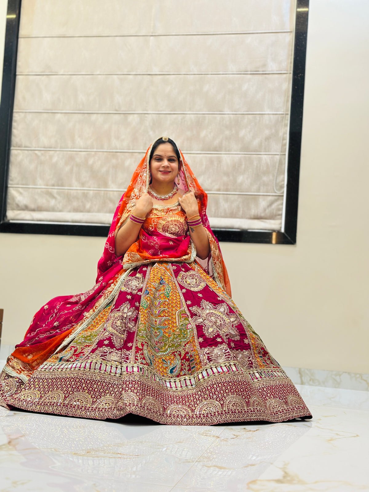 Royal Vintage Orange Bridal Lehenga with Heavy Embroidery & Dupatta | Designer Wedding Lehenga | Radhika Boutique