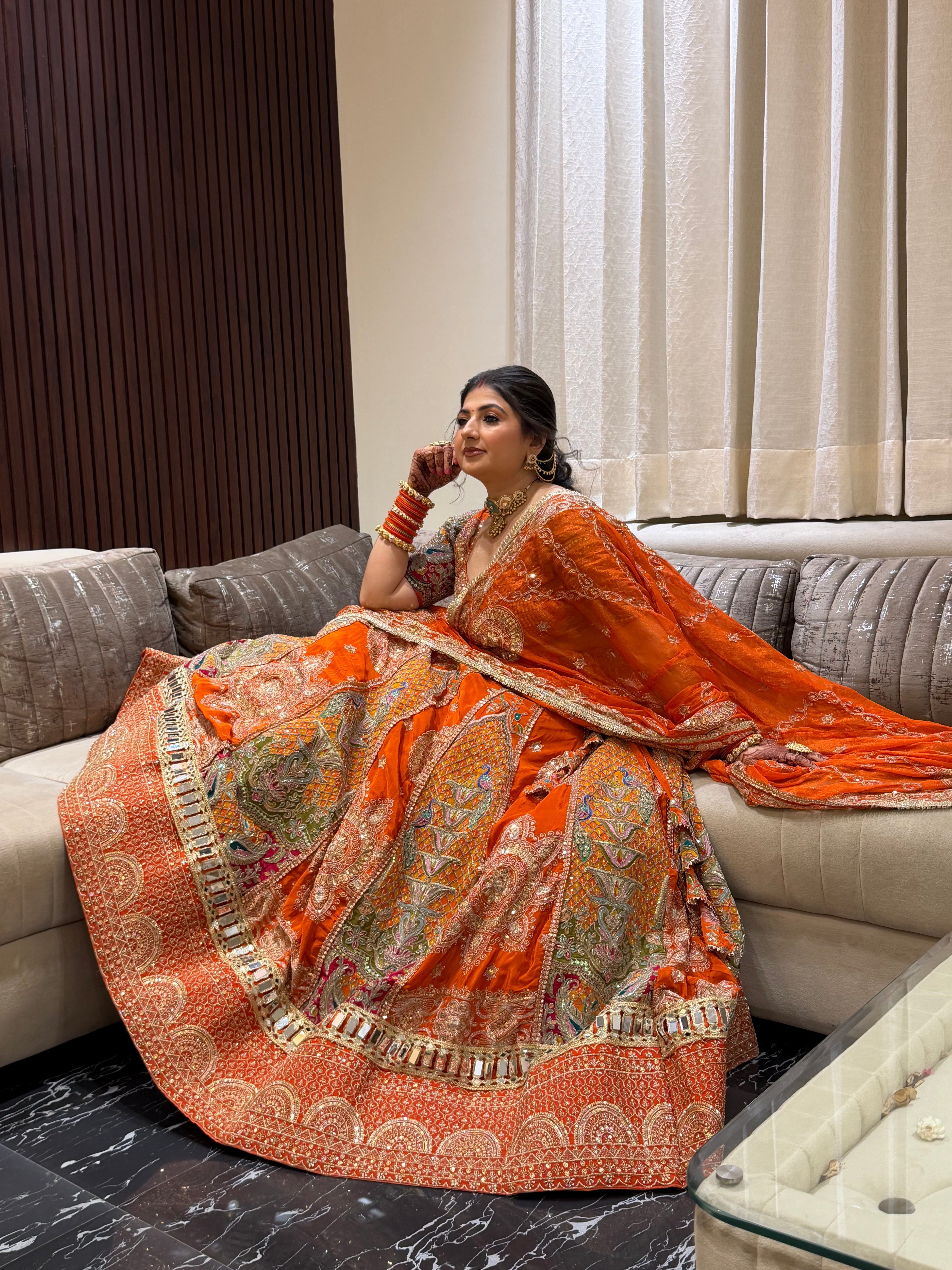 Royal Vintage Orange Bridal Lehenga with Heavy Embroidery & Dupatta | Designer Wedding Lehenga