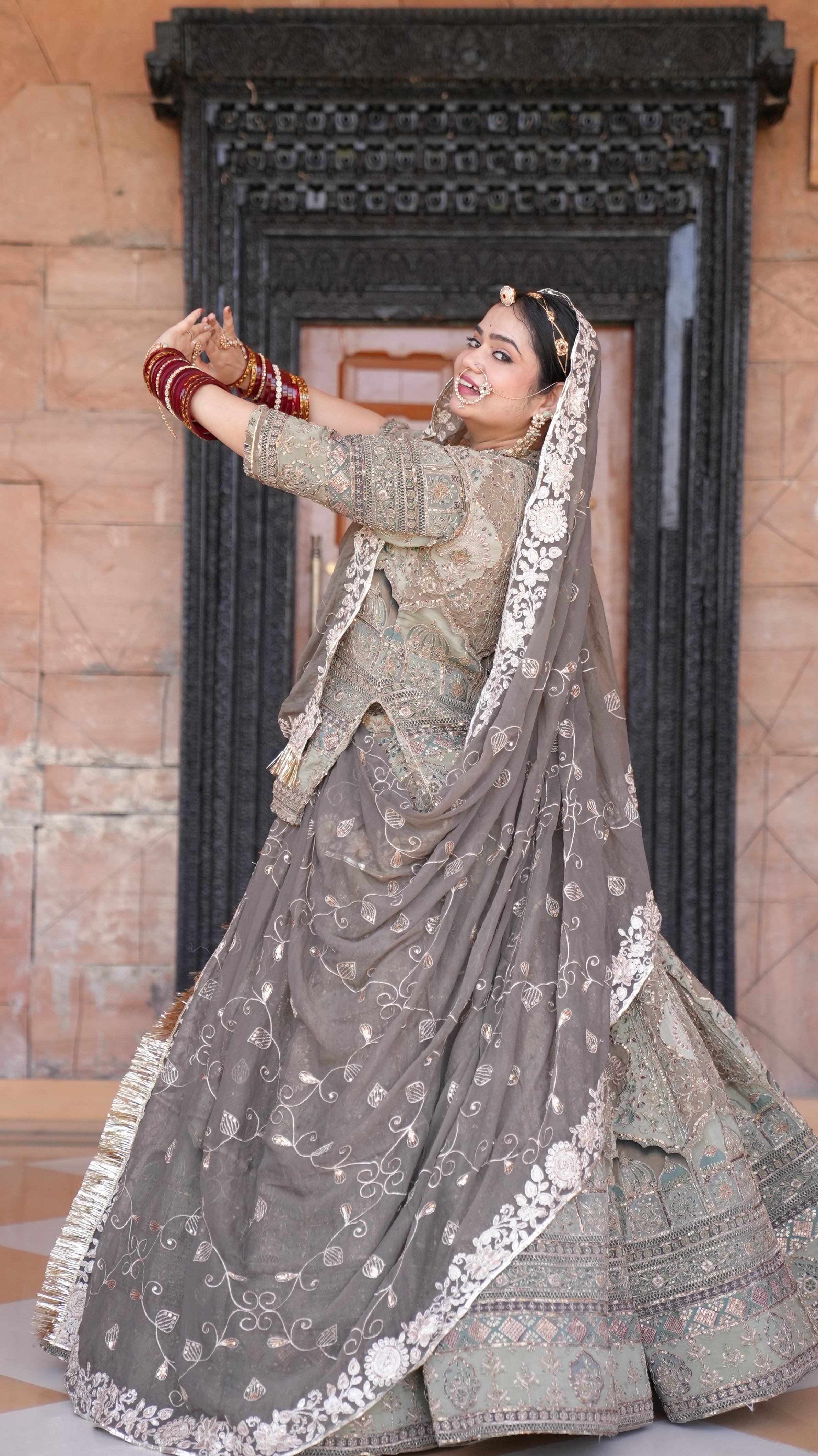 Chaandni Lehenga | Elegant Grey Embroidered Bridal Lehenga with Dupatta
