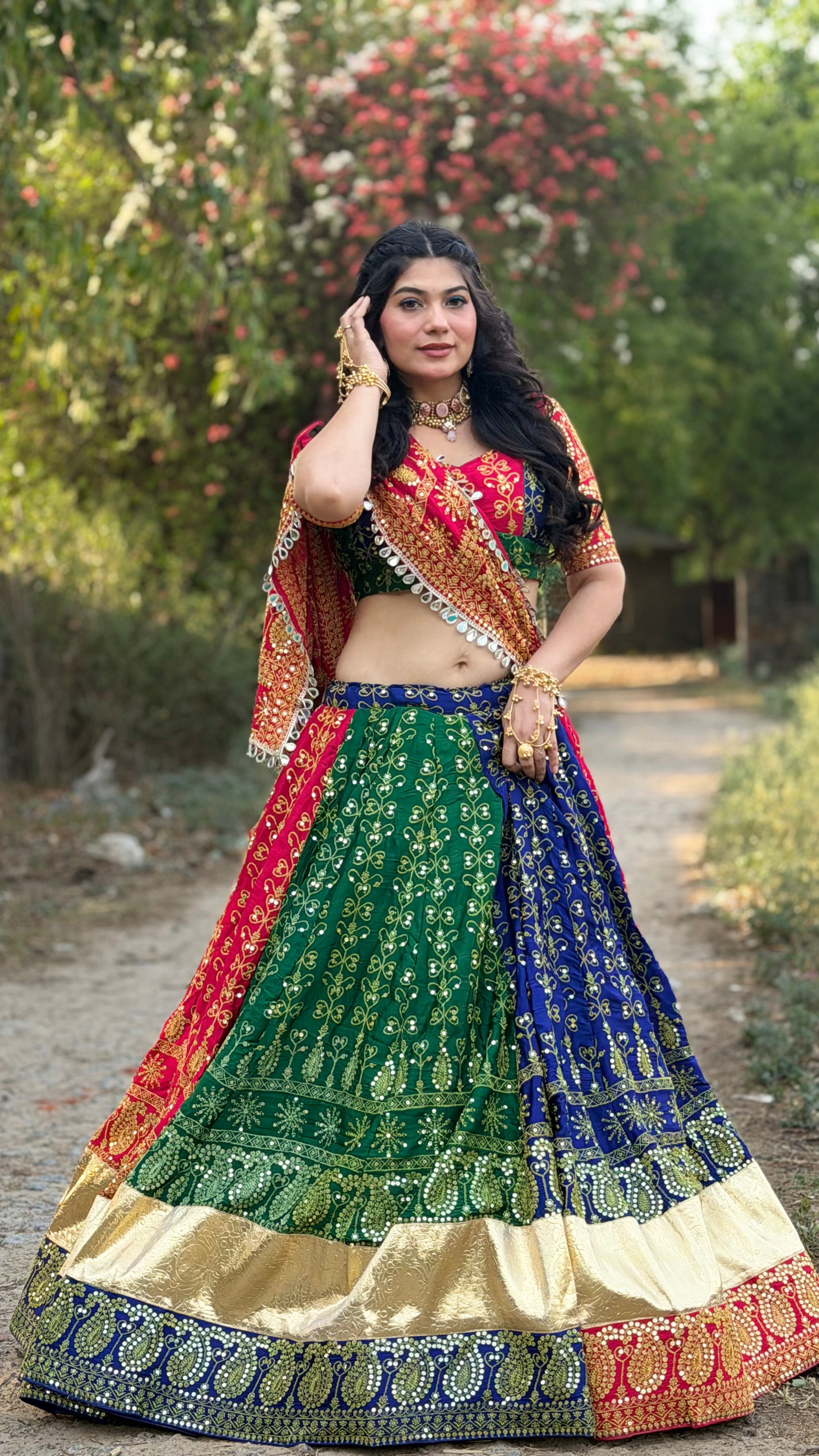 Bairen Multicolor Lehenga Choli for Navratri, Garba & Wedding Wear