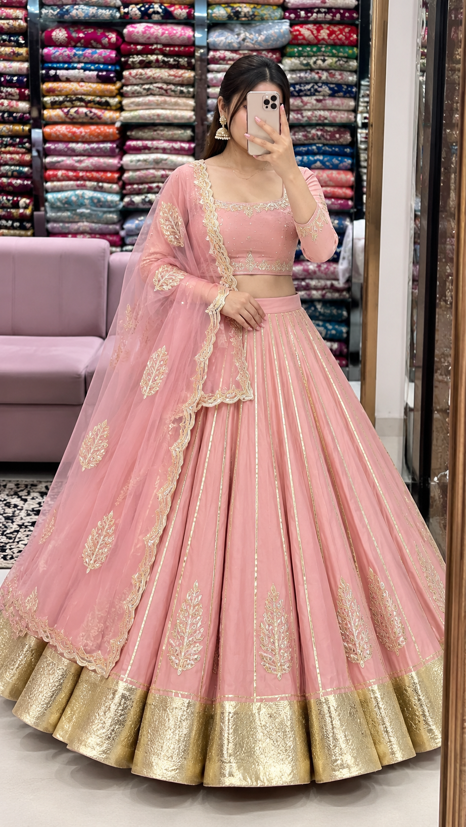 Baby Pink Lehenga with Gold Kaccha Gota Patti Work | Radhika Boutique