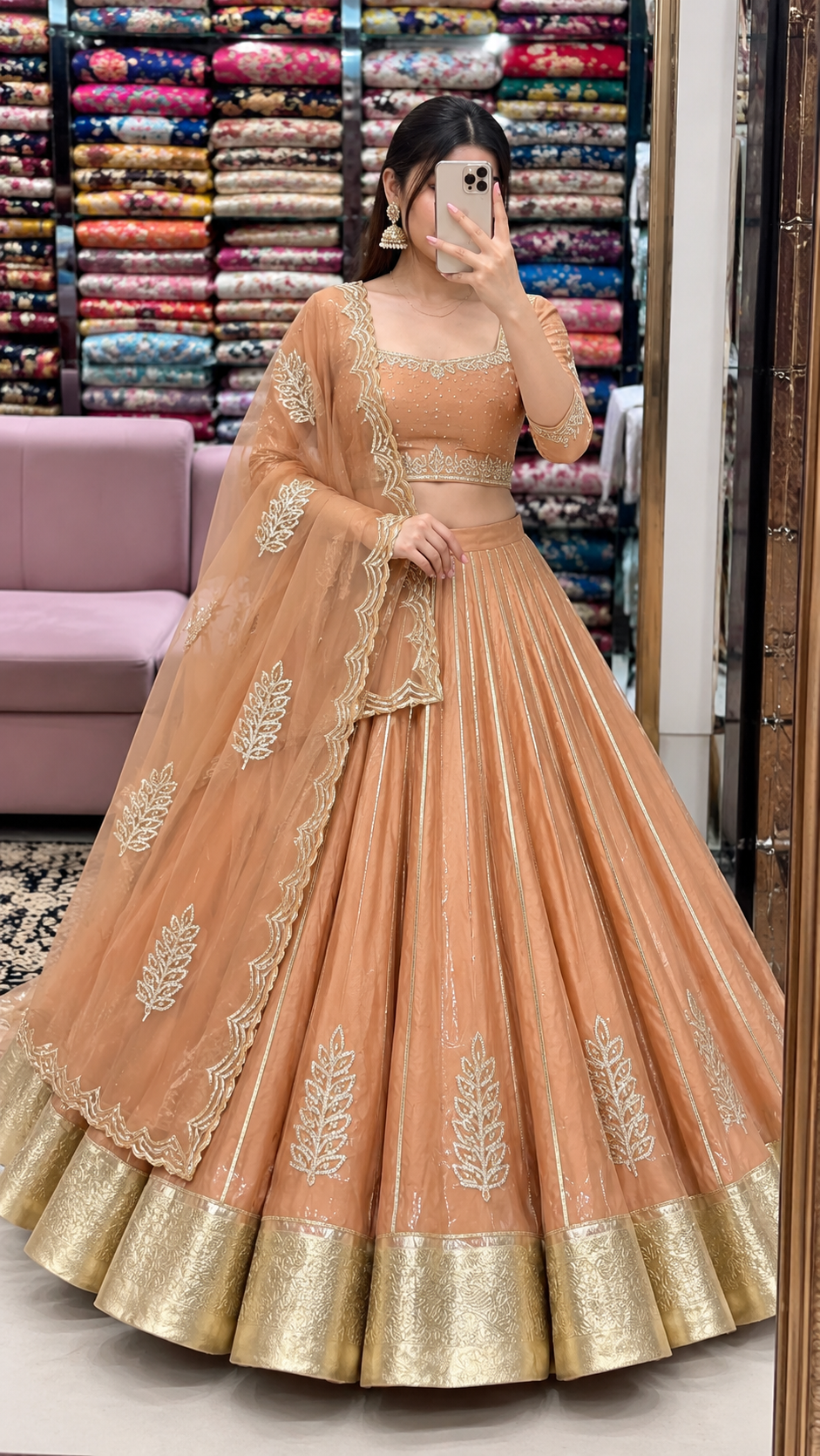 Peach Lehenga with Kaccha Gota Patti Work | Radhika Boutique