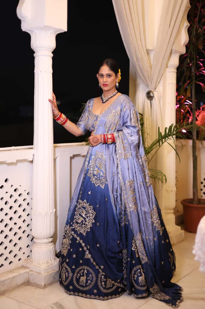 Blue Ombre Heavy Embroidered Lehenga | Designer Wedding Wear | Radhika Boutique