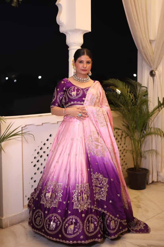 Purple Pink Ombre Heavy Embroidered Lehenga | Designer Festive Wear | Radhika Boutique