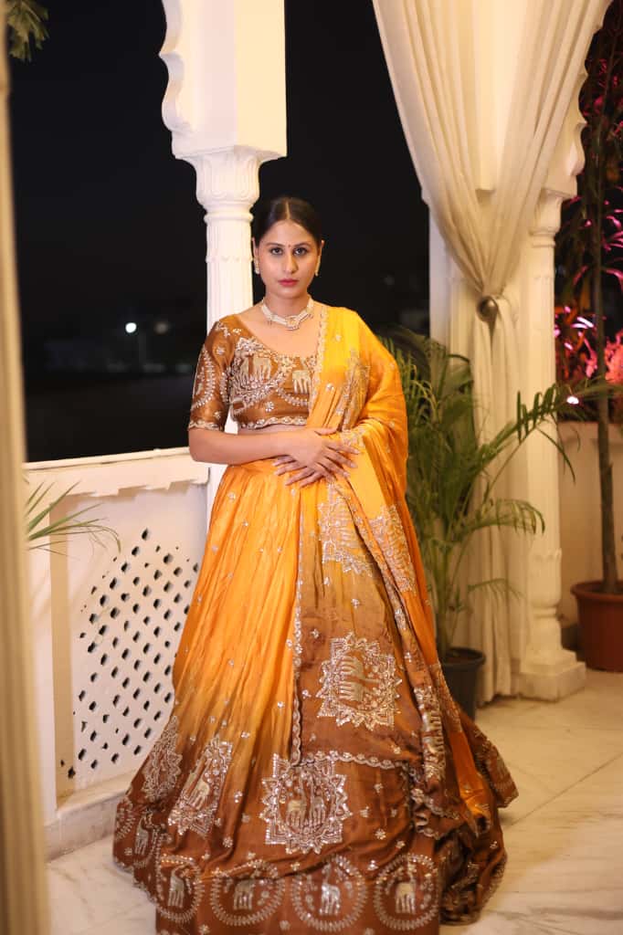 Mustard Brown Heavy Embroidered Lehenga | Designer Festive Wear | Radhika Boutique