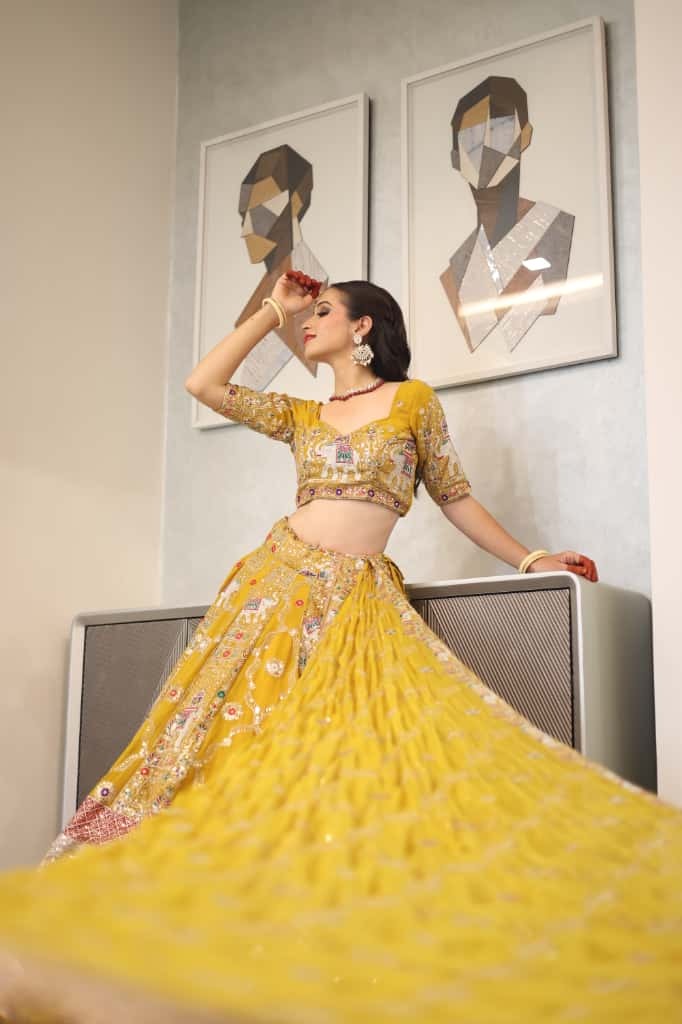 Yellow Heavy Embroidered Lehenga | Designer  Wear | Radhika Boutique