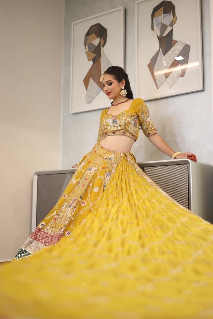 Yellow Heavy Embroidered Lehenga | Designer  Wear | Radhika Boutique