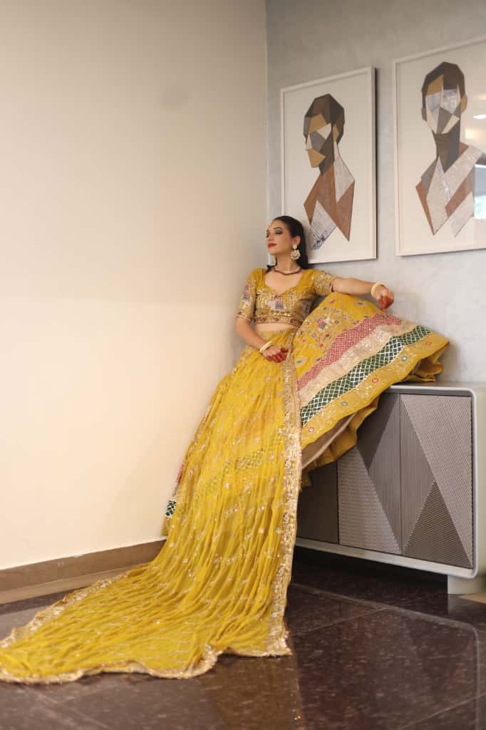 Yellow Heavy Embroidered Lehenga | Designer  Wear | Radhika Boutique