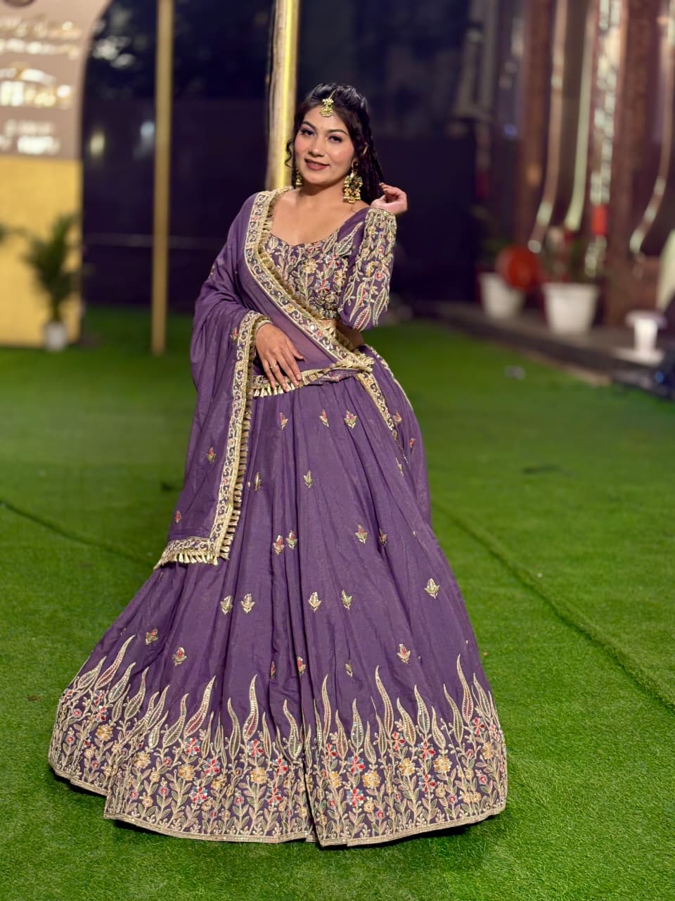 Morni Lehenga Collection | Purple Embroidered Silk Lehenga for Weddings & Parties| Radhika Boutique