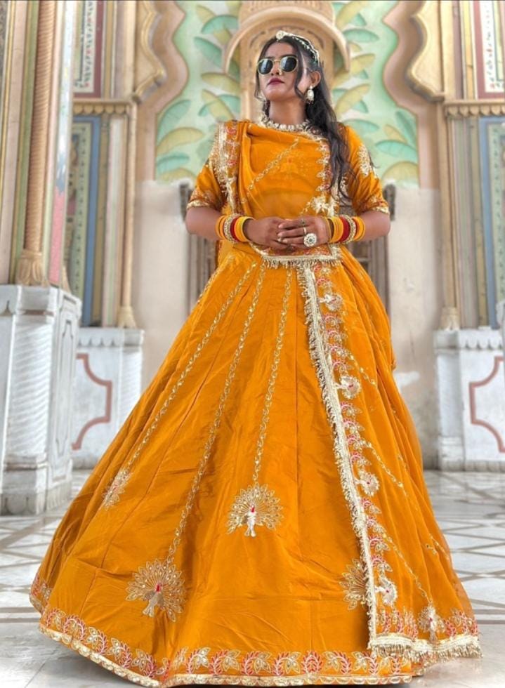 choti chidi Yellow Crepe Lehenga with Thread Work – Designer Haldi & Festive Wear