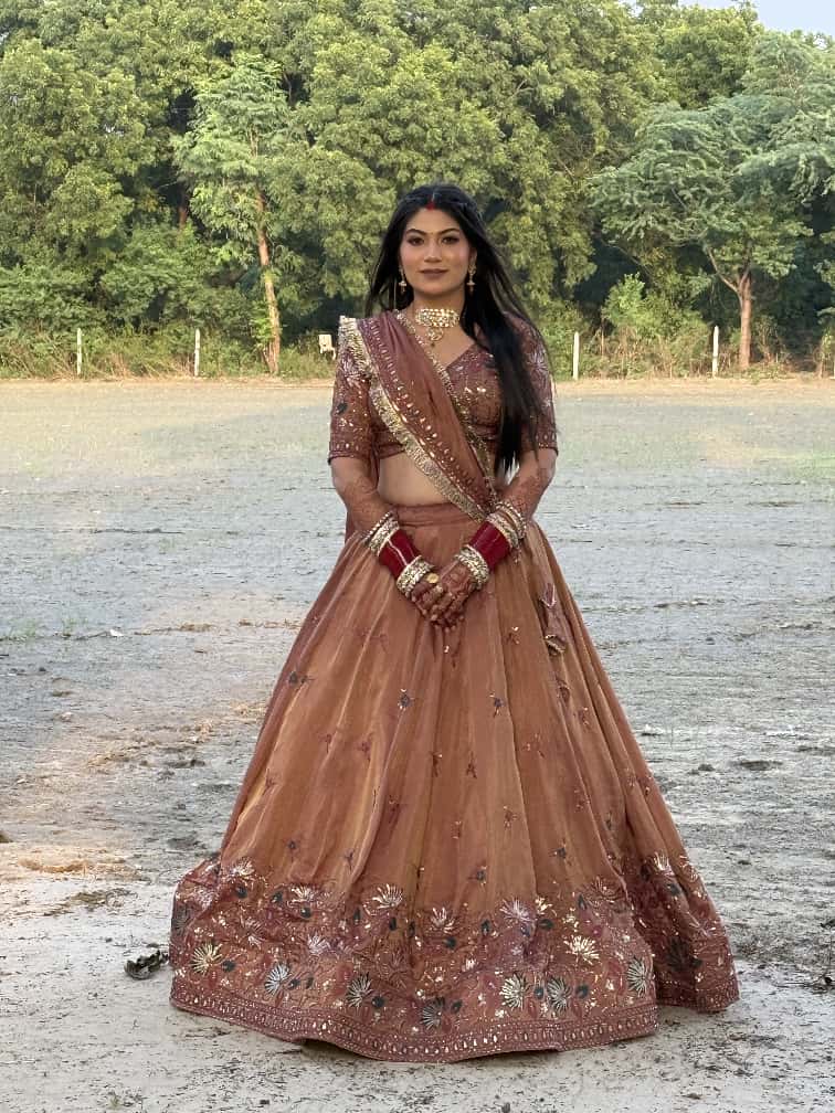 Peach Brown Embroidered Lehenga for Weddings | Designer Wear | Radhika Boutique