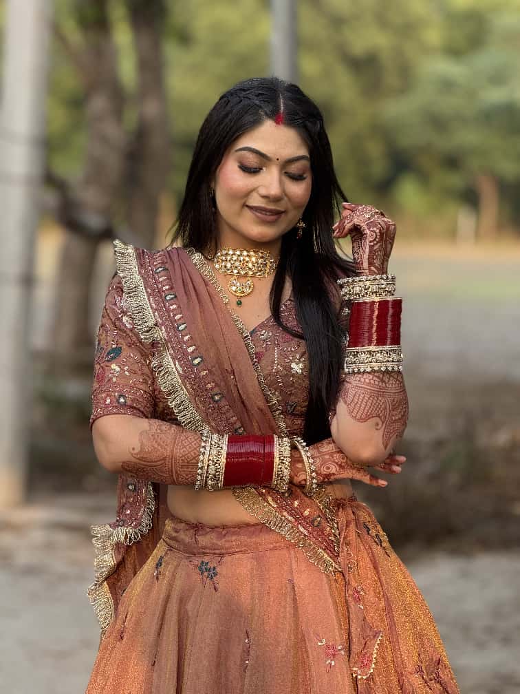 Peach Brown Embroidered Lehenga for Weddings | Designer Wear | Radhika Boutique