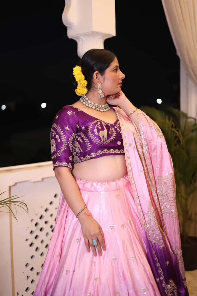 Purple Pink Ombre Heavy Embroidered Lehenga | Designer Festive Wear | Radhika Boutique