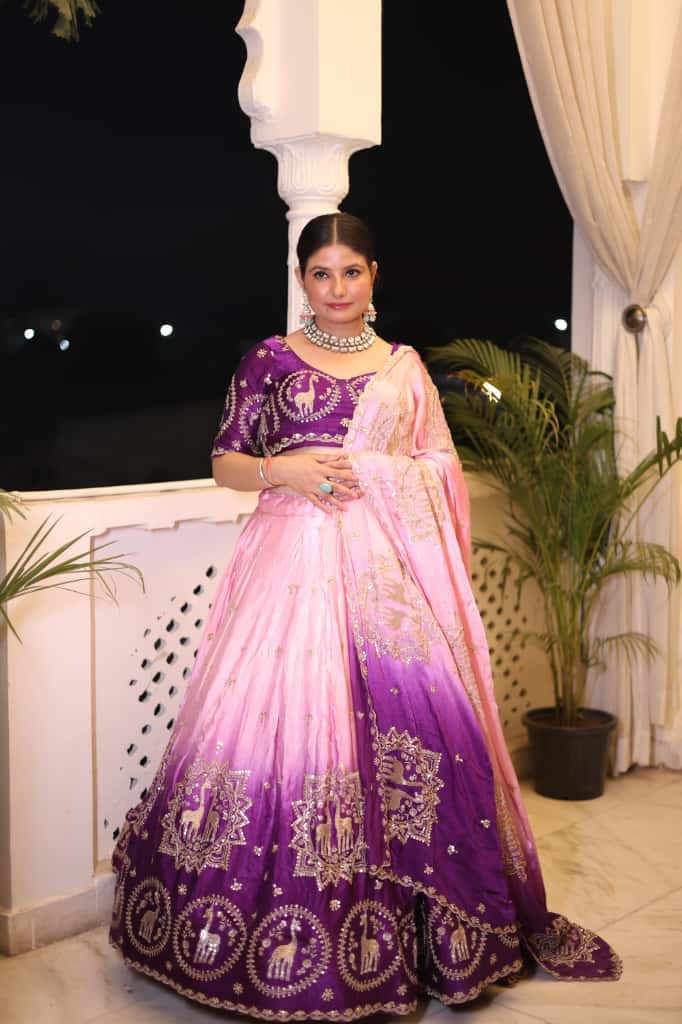 Purple Pink Ombre Heavy Embroidered Lehenga | Designer Festive Wear | Radhika Boutique